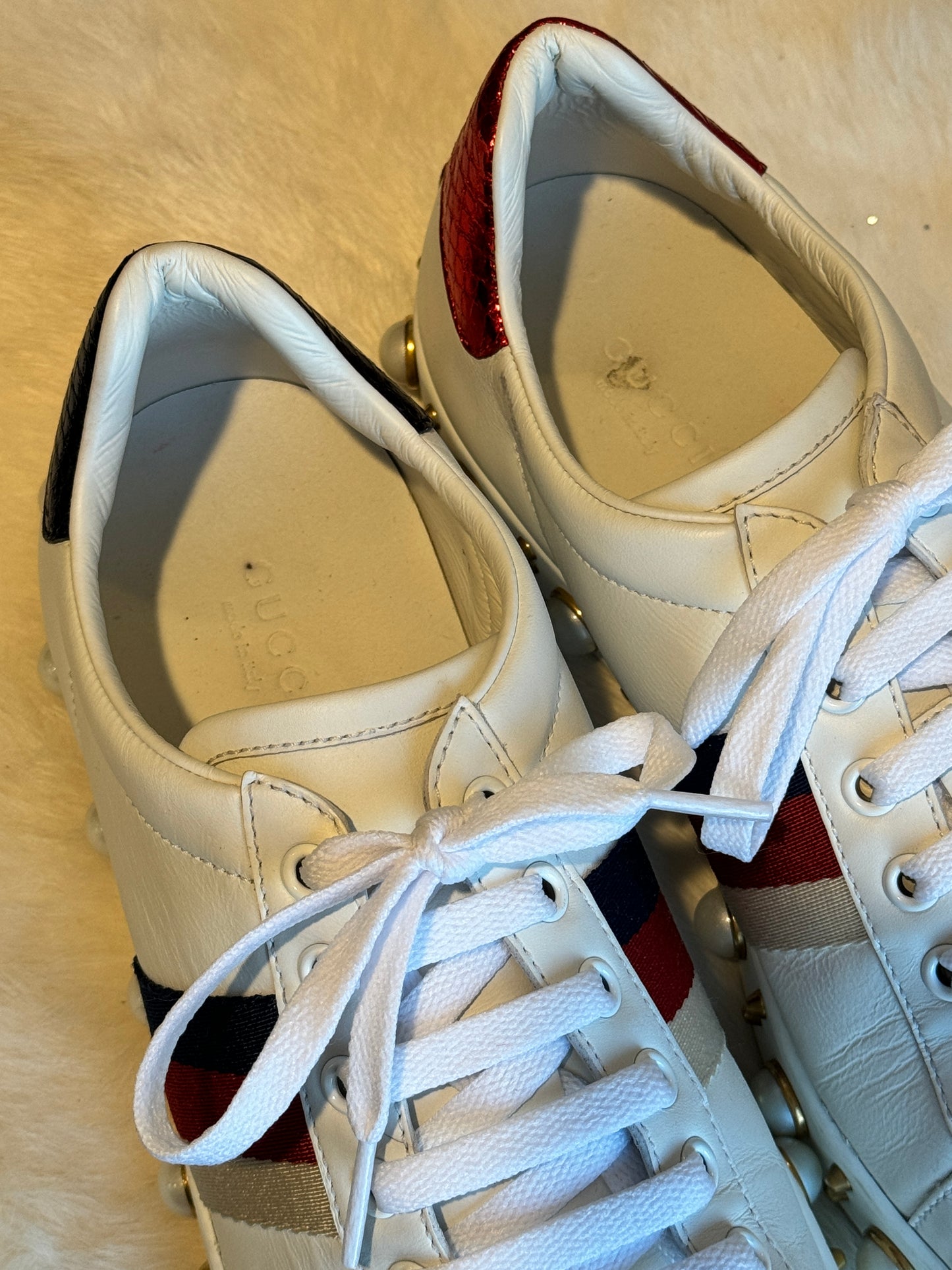 GUCCI Ace Pearl Platform Sneakers Women's 38EU