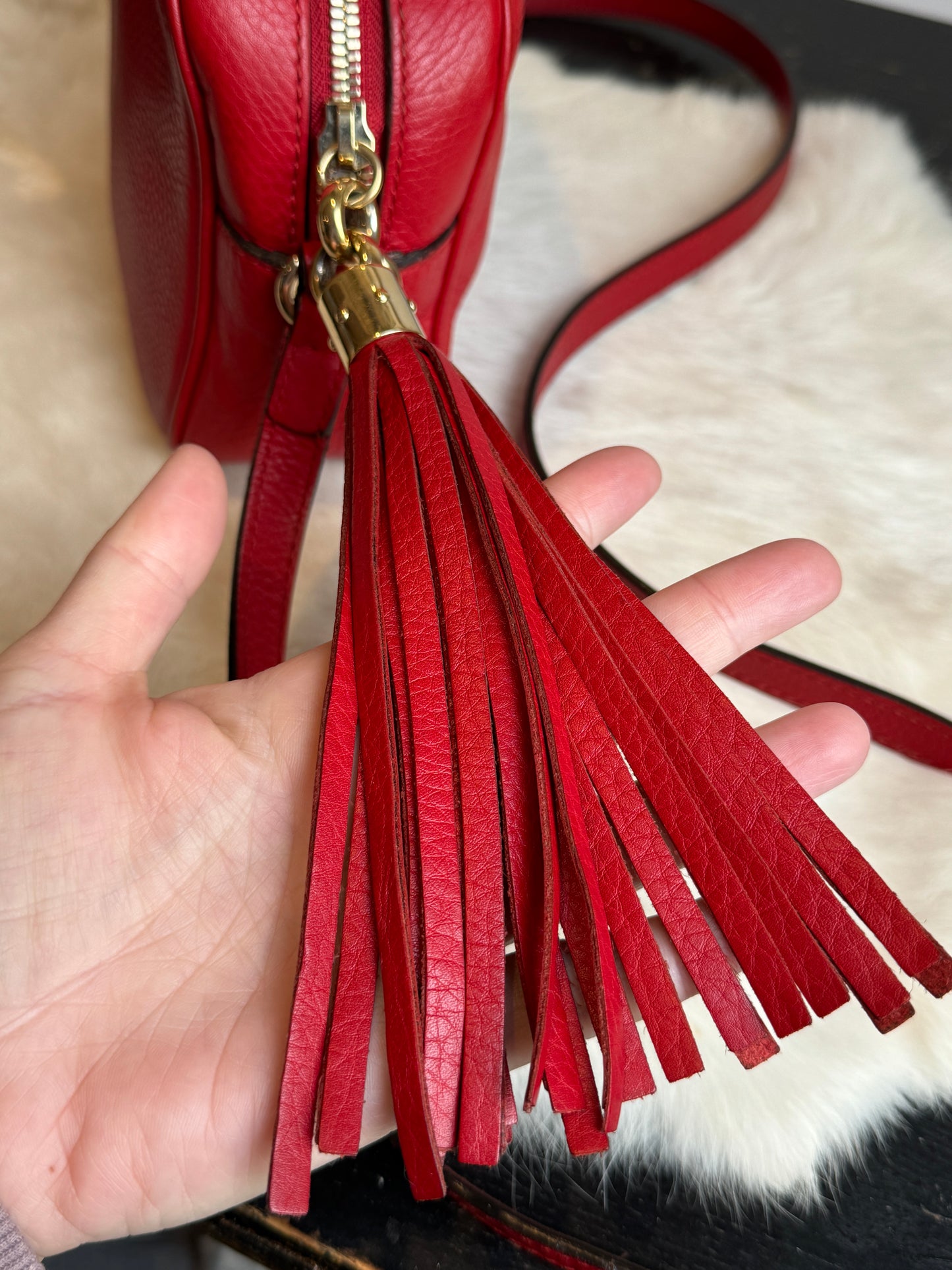 GUCCI Soho Disco Red Pebbled Camera Bag