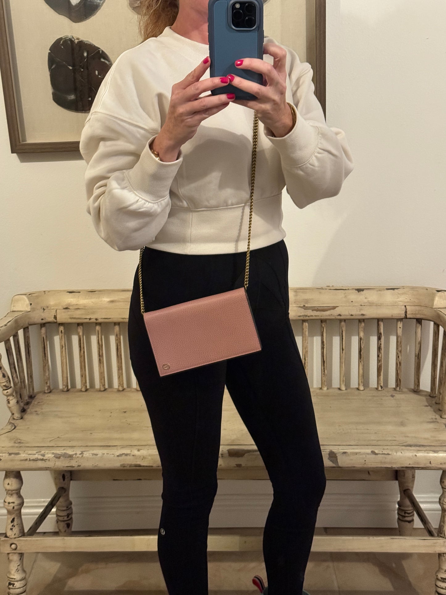 Gucci Chain Wallet Pebbled Leather Clutch Bag Pink