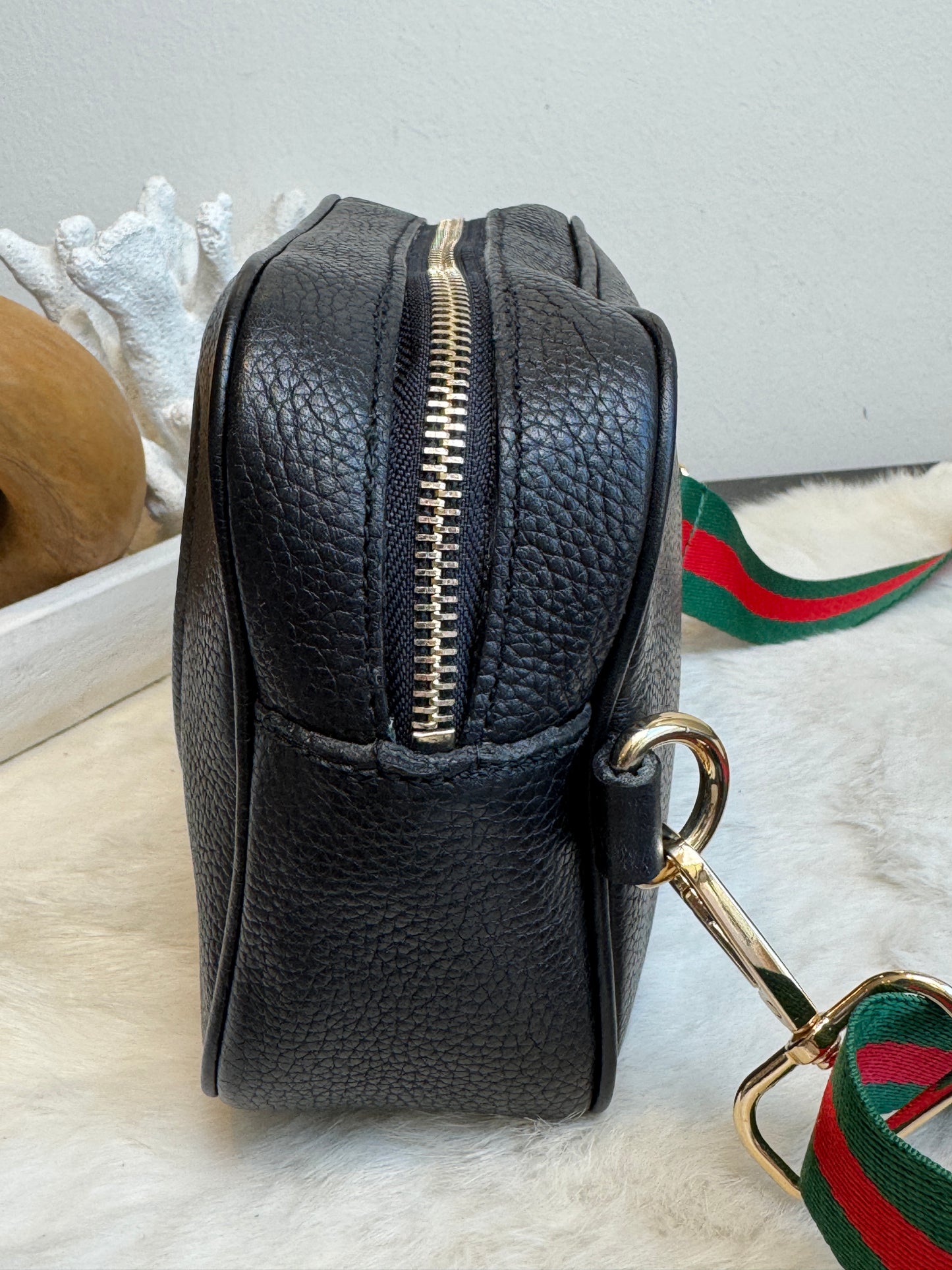 GUCCI Soho Disco Black Pebbled Camera Bum Bag