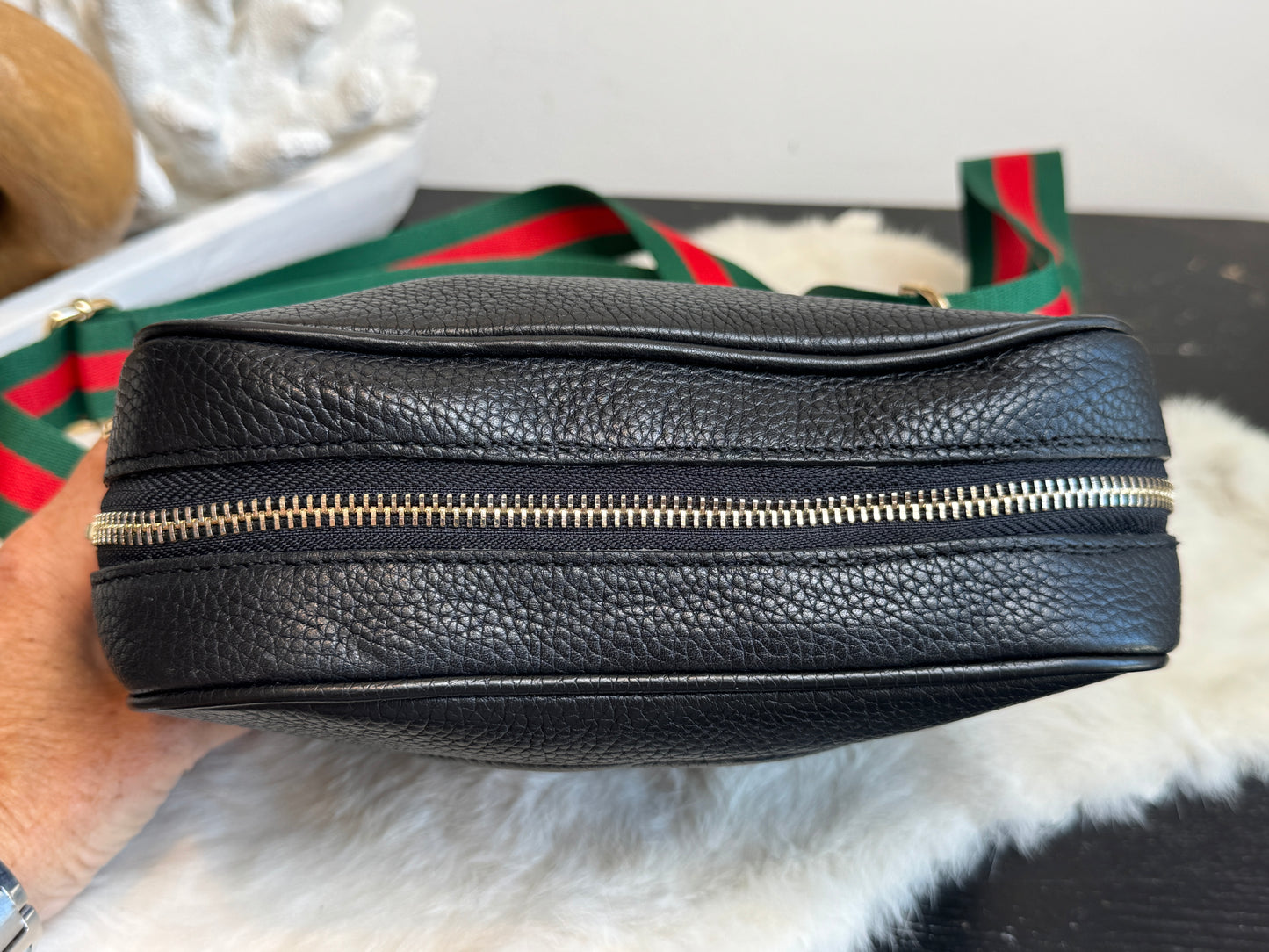 GUCCI Soho Disco Black Pebbled Camera Bum Bag