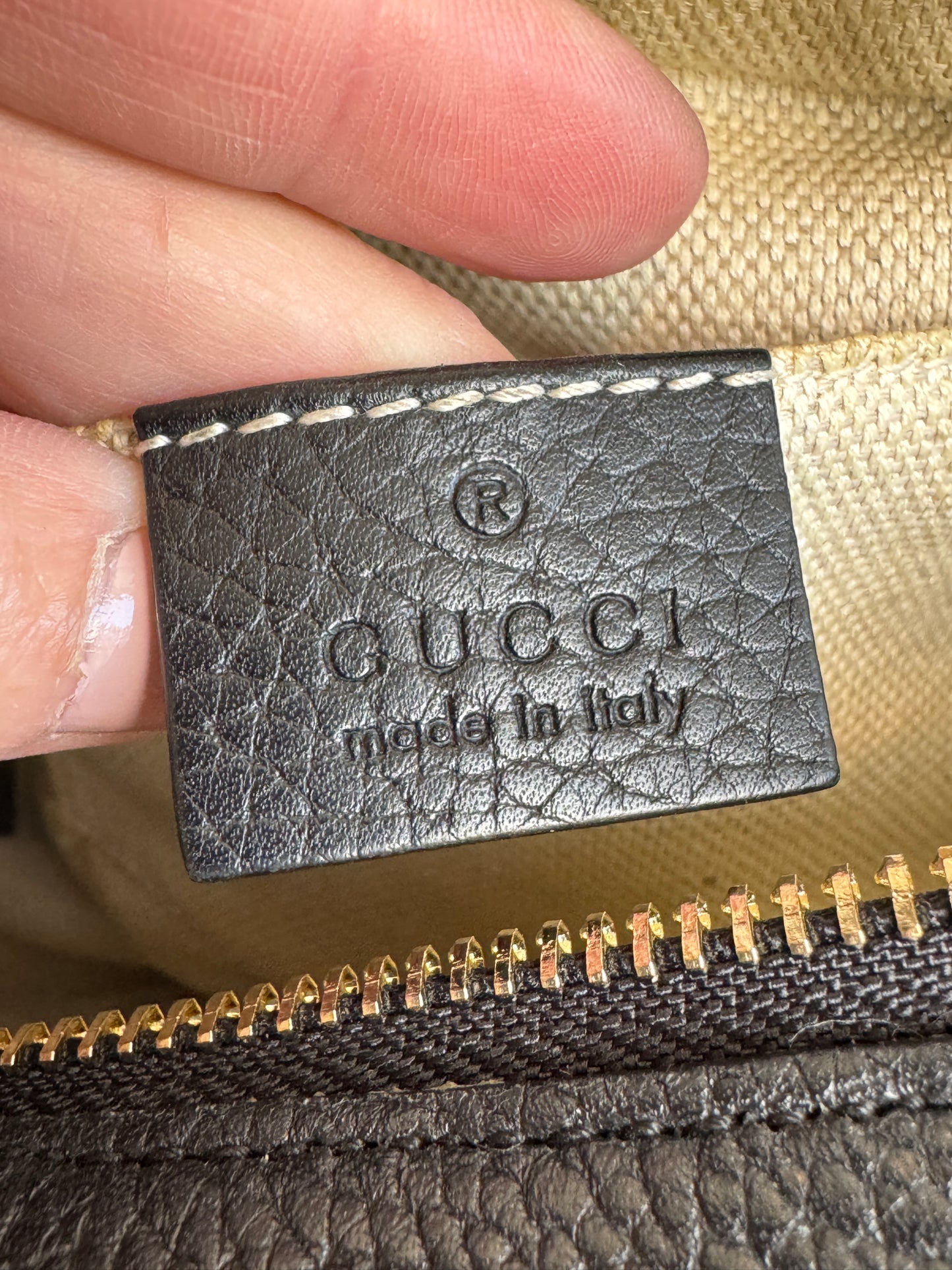 GUCCI Soho Disco Black Pebbled Camera Bum Bag
