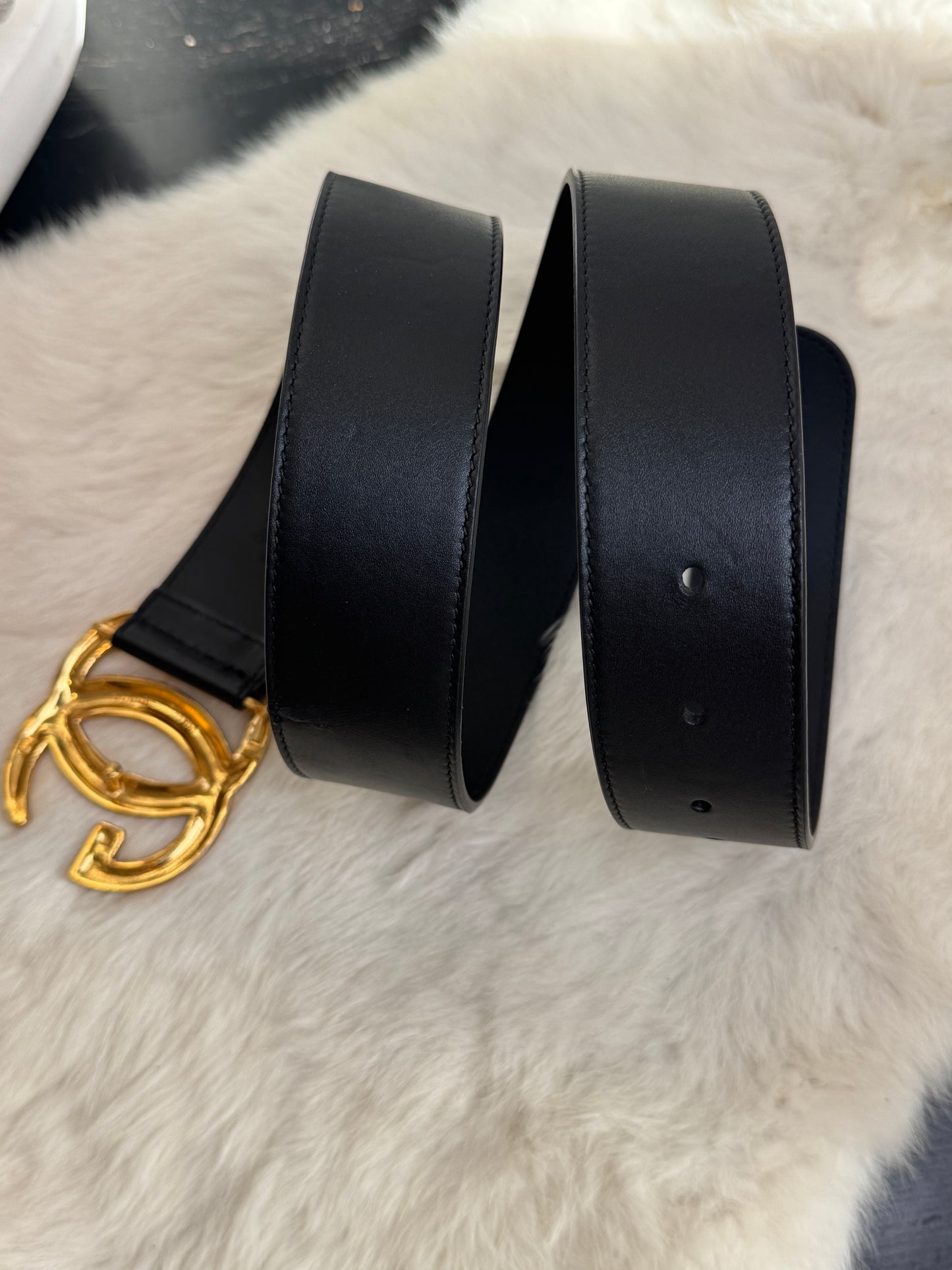 Gucci Calfskin Double G 40mm Belt Black Size 80/32
