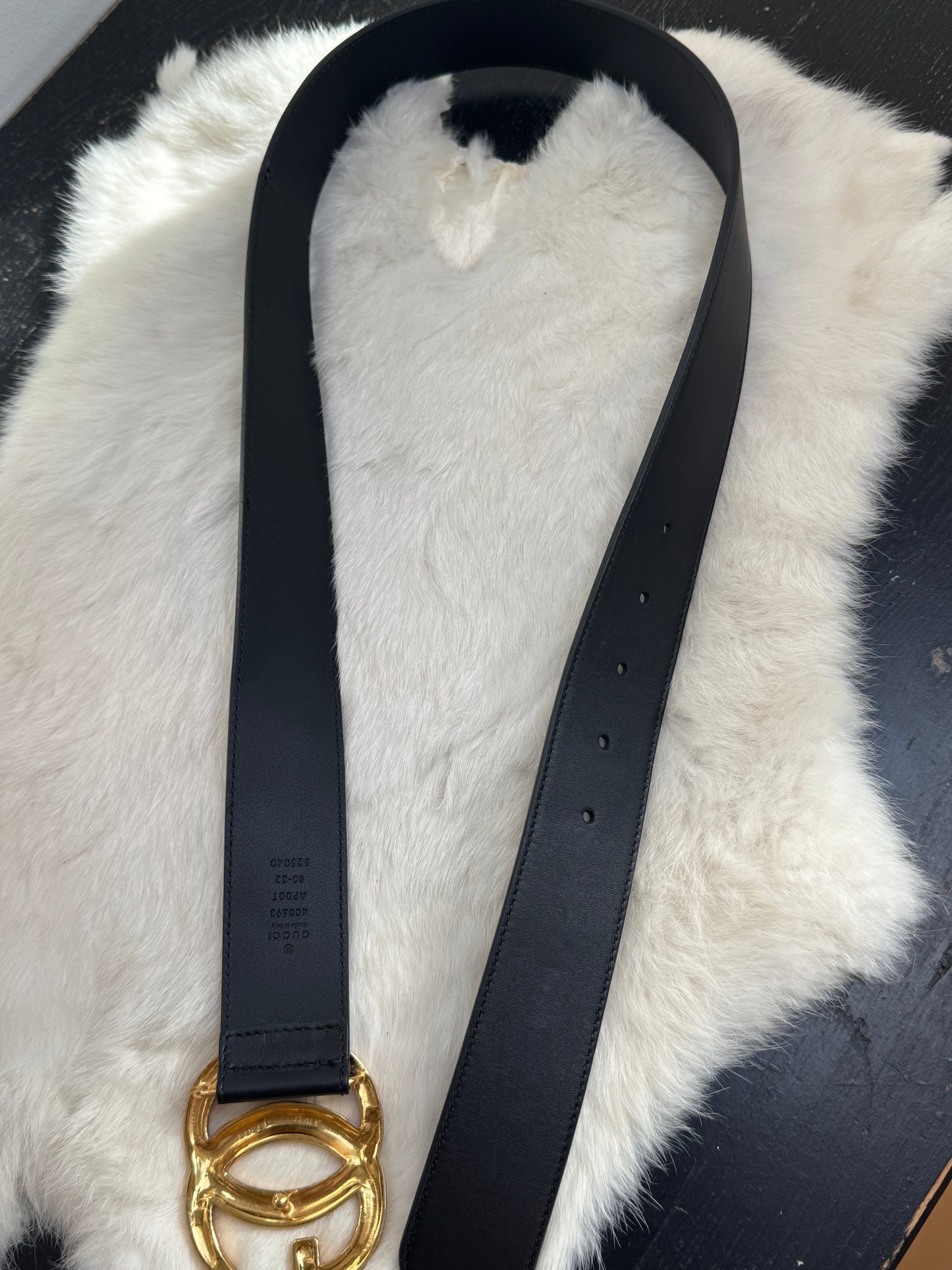 Gucci Calfskin Double G 40mm Belt Black Size 80/32