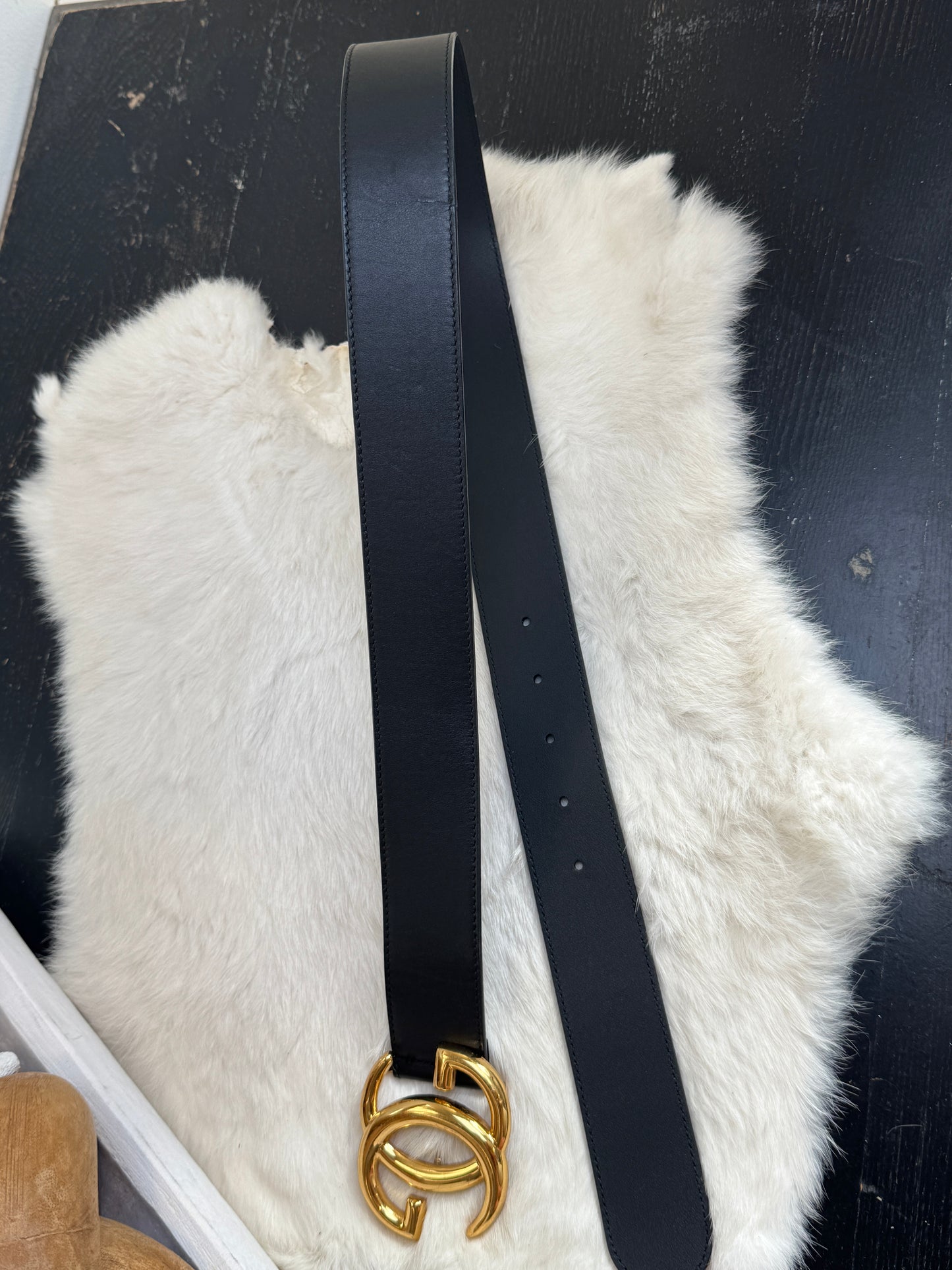 Gucci Calfskin Double G 40mm Belt Black Size 80/32
