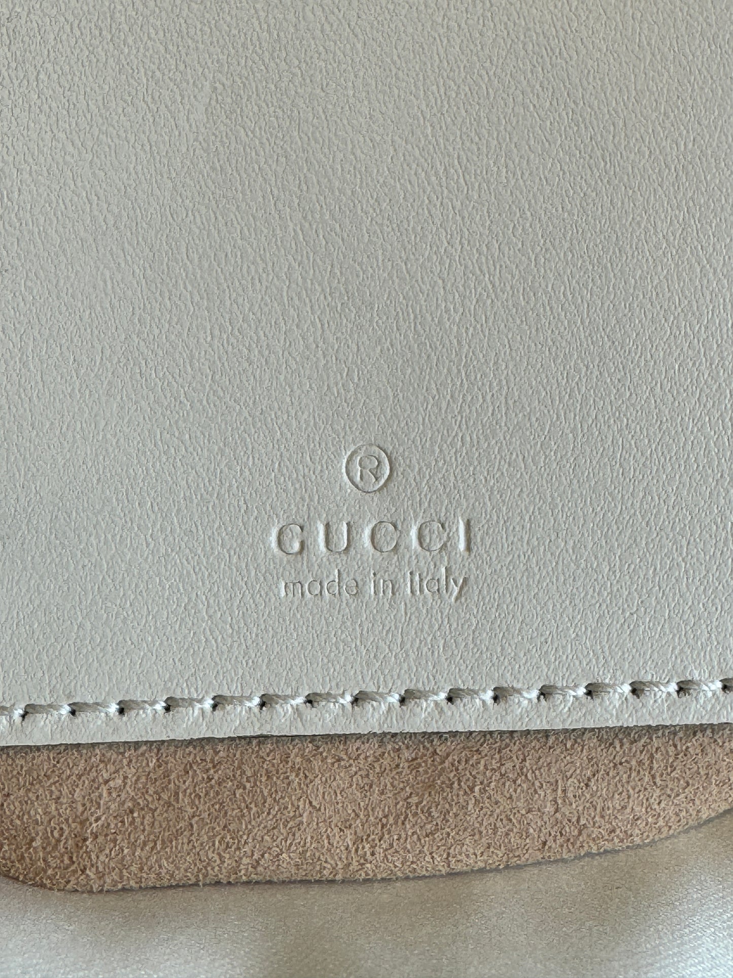 GUCCI Cream Leather GG Marmont Mini Bucket Bag