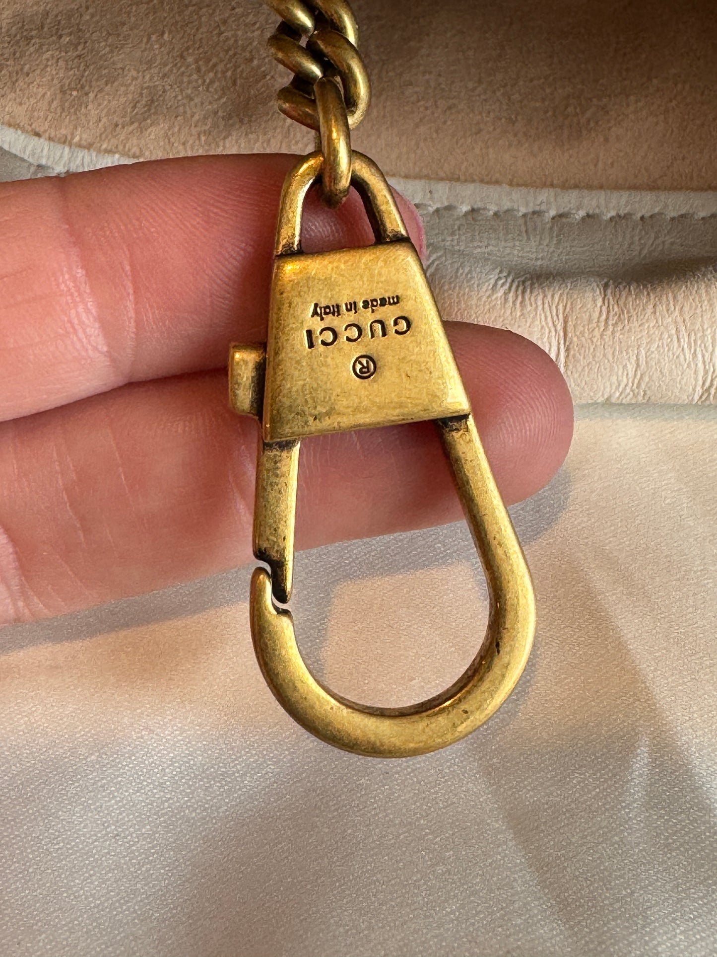 GUCCI Cream Leather GG Marmont Mini Bucket Bag