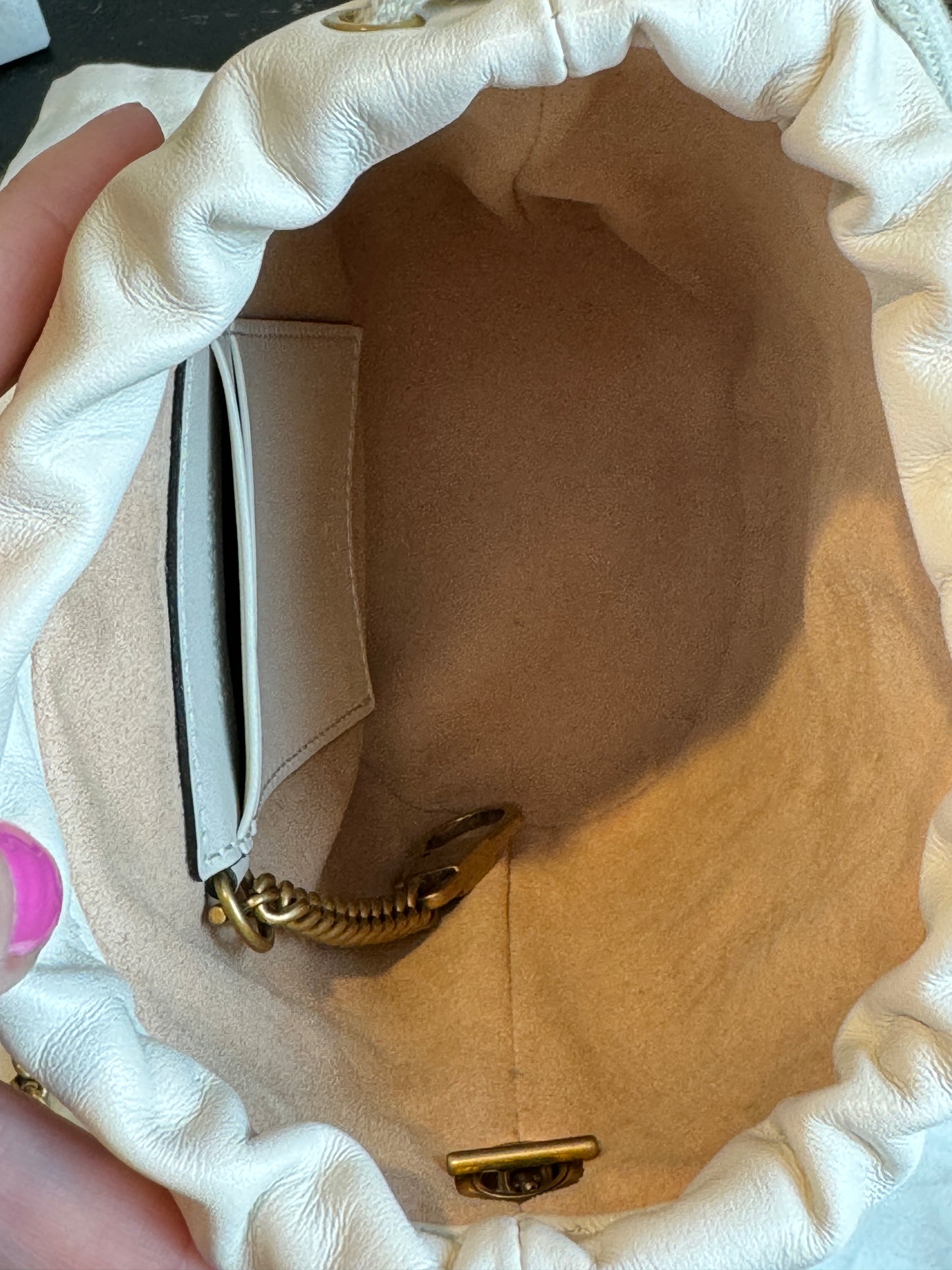 GUCCI Cream Leather GG Marmont Mini Bucket Bag