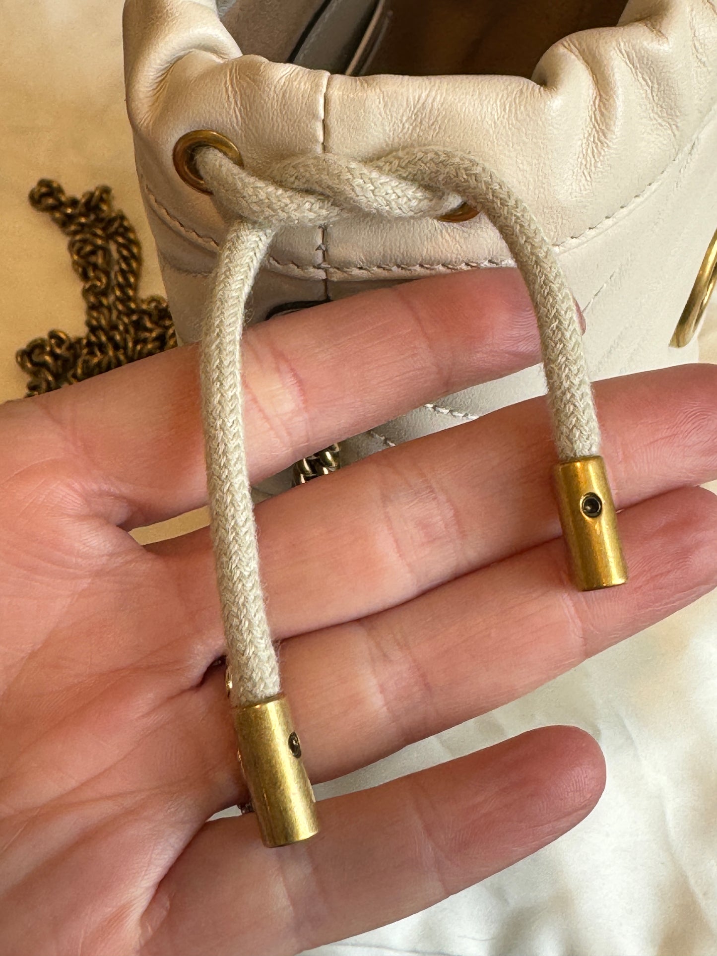 GUCCI Cream Leather GG Marmont Mini Bucket Bag
