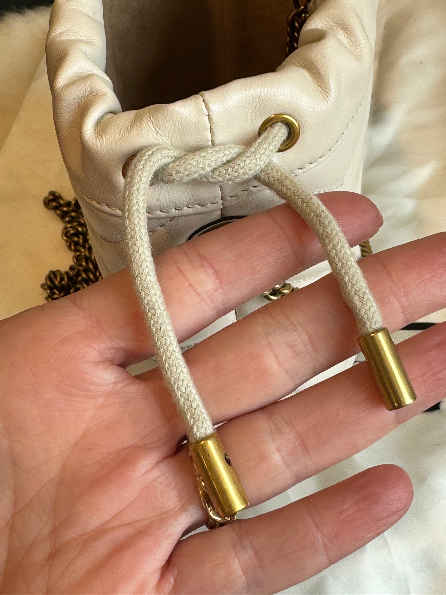 GUCCI Cream Leather GG Marmont Mini Bucket Bag