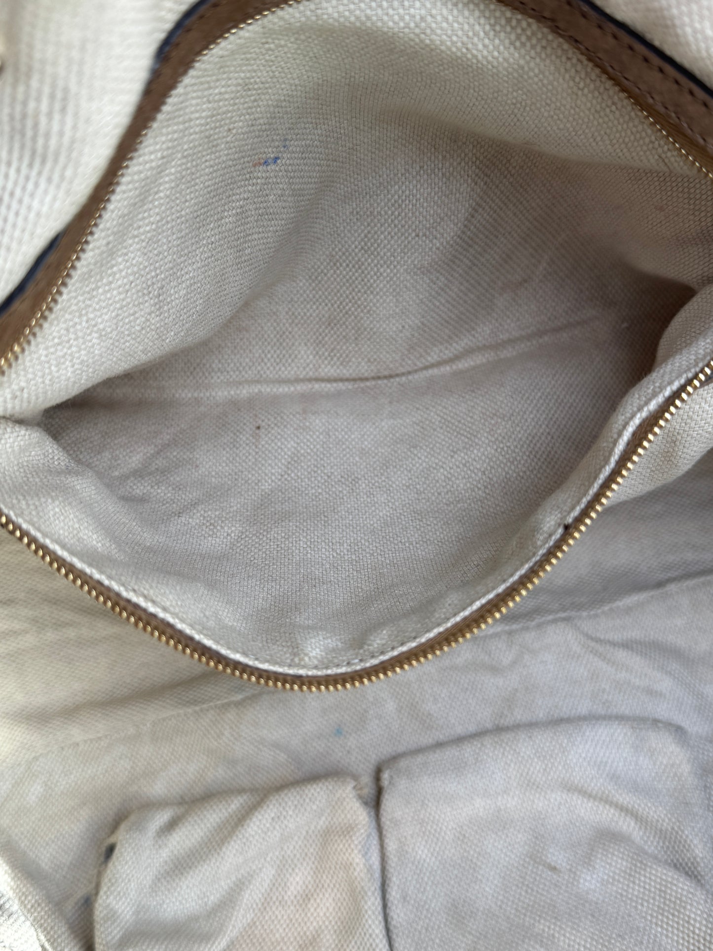 GUCCI Soho Chain Zip Shoulder Bag Nubuck Medium Beige
