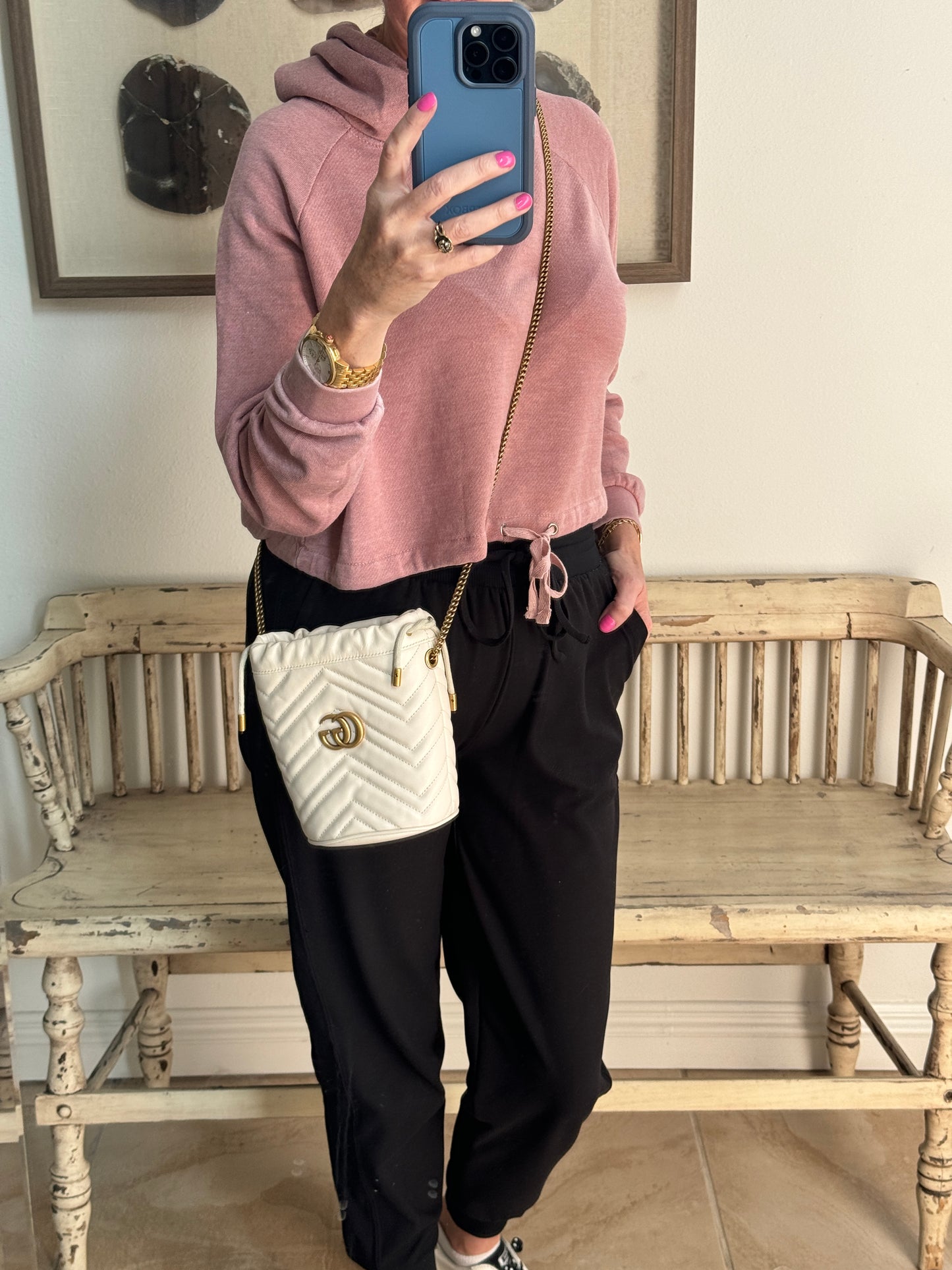 GUCCI Cream Leather GG Marmont Mini Bucket Bag