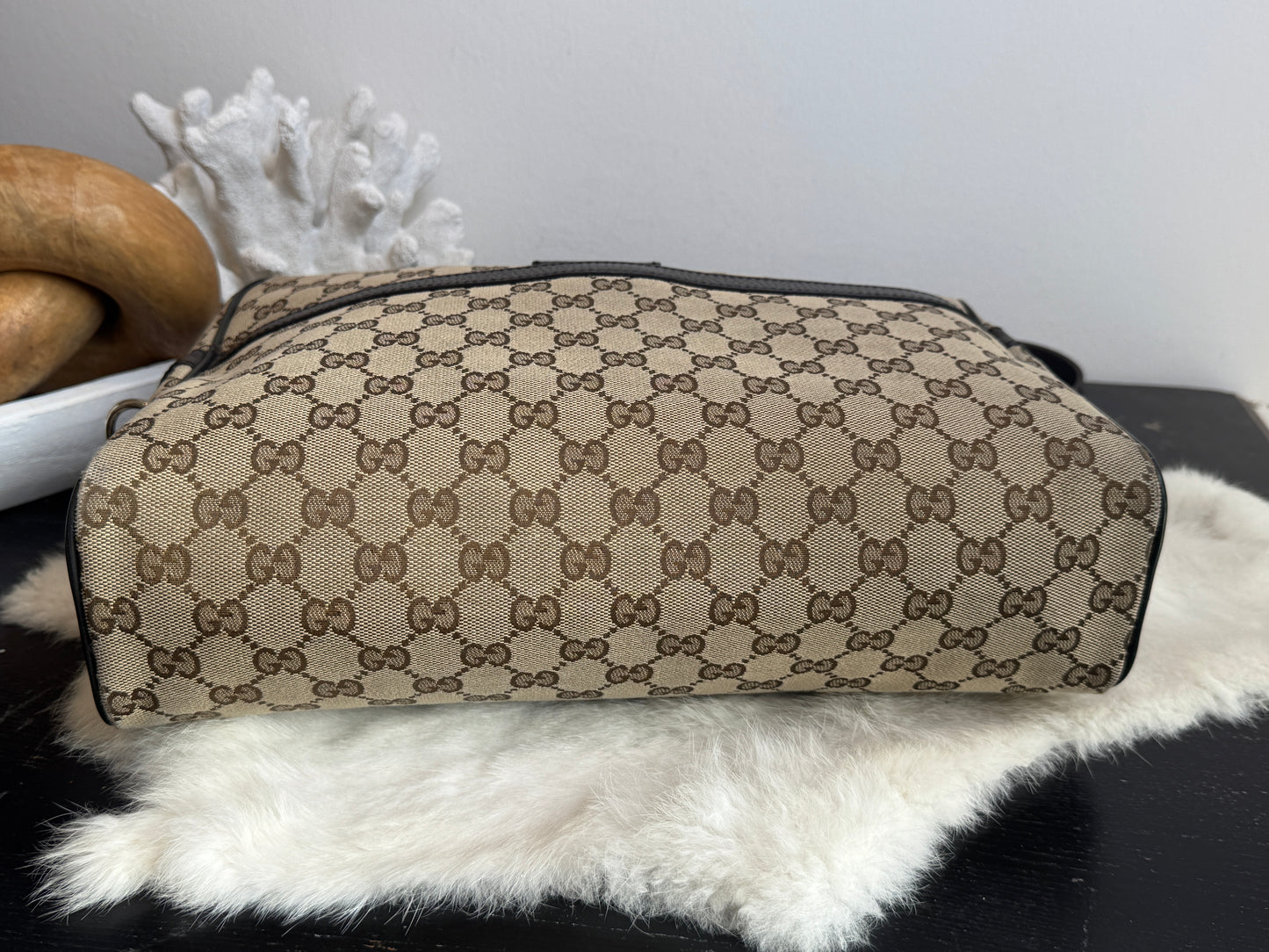 GUCCI GG Monogram Canvas Messenger Bag Dark Brown