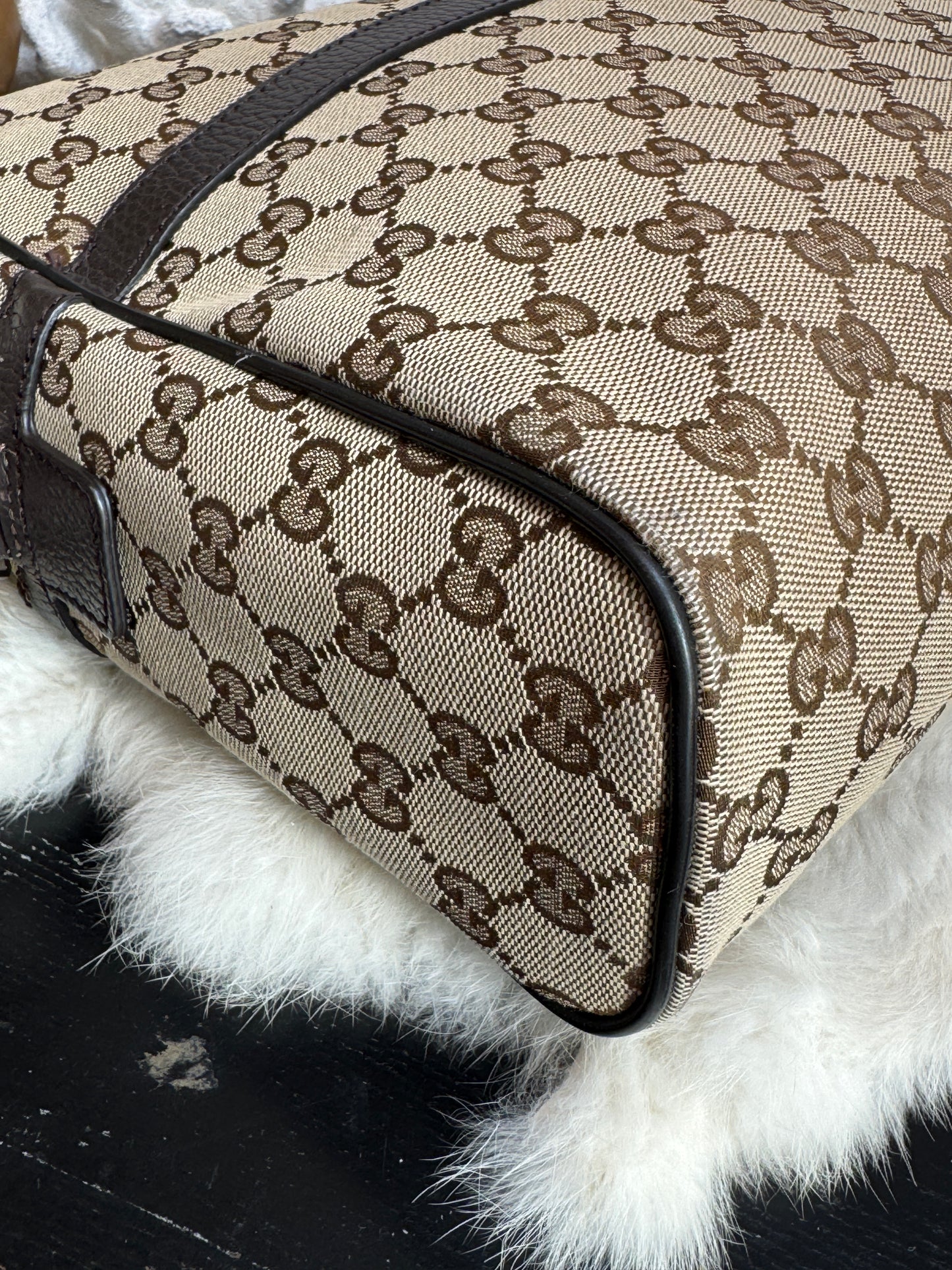 GUCCI GG Monogram Canvas Messenger Bag Dark Brown