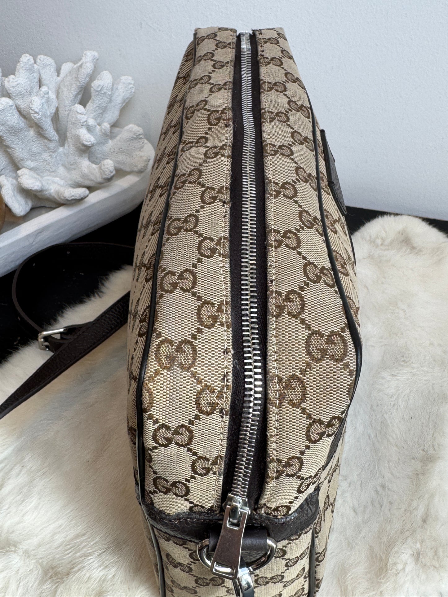 GUCCI GG Monogram Canvas Messenger Bag Dark Brown