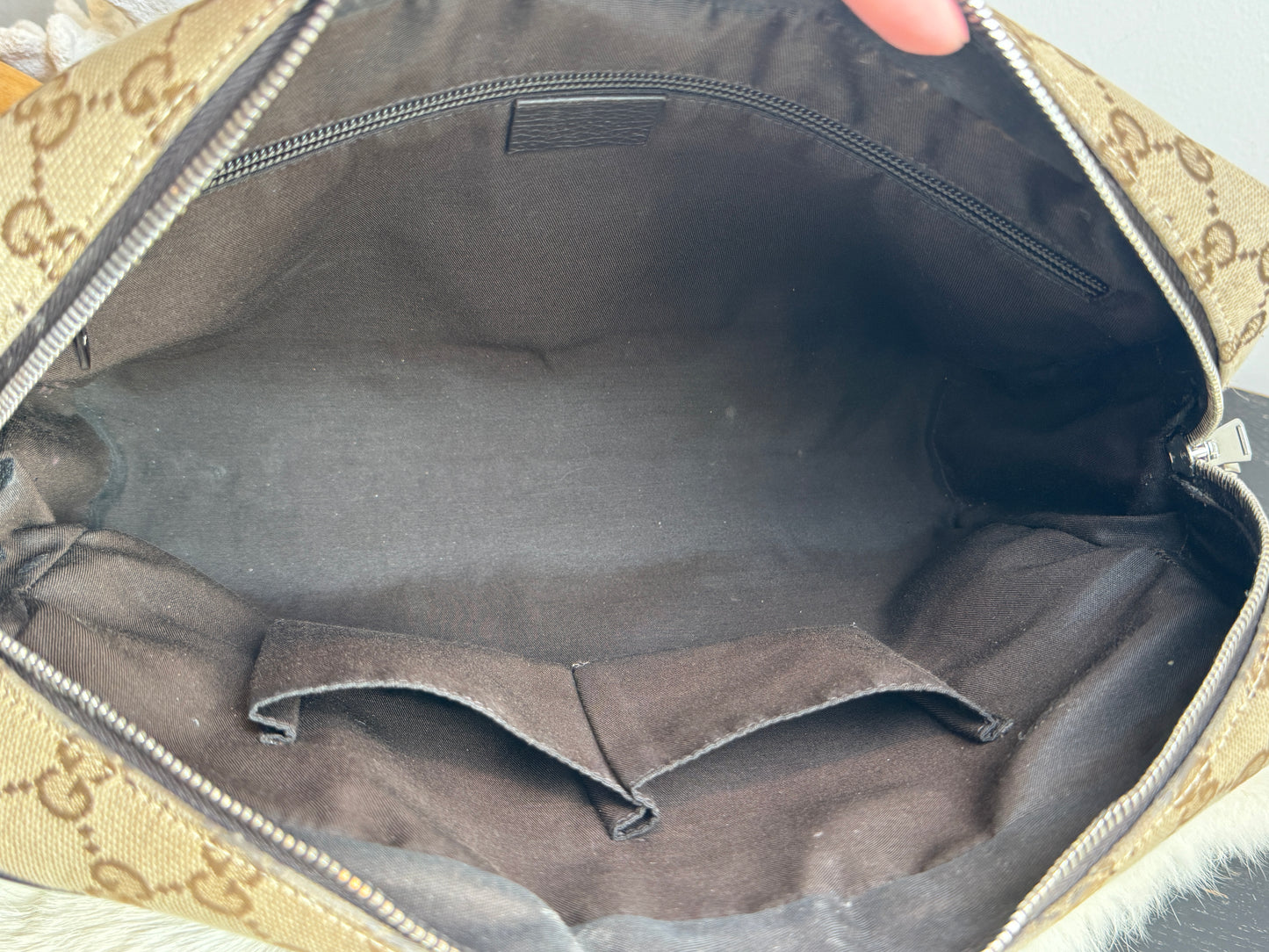 GUCCI GG Monogram Canvas Messenger Bag Dark Brown