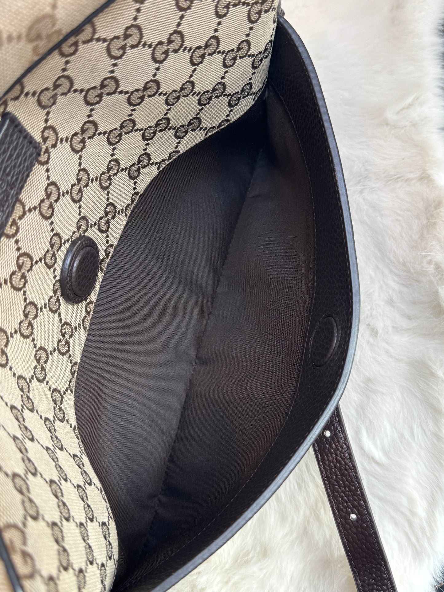 GUCCI GG Monogram Canvas Messenger Bag Dark Brown