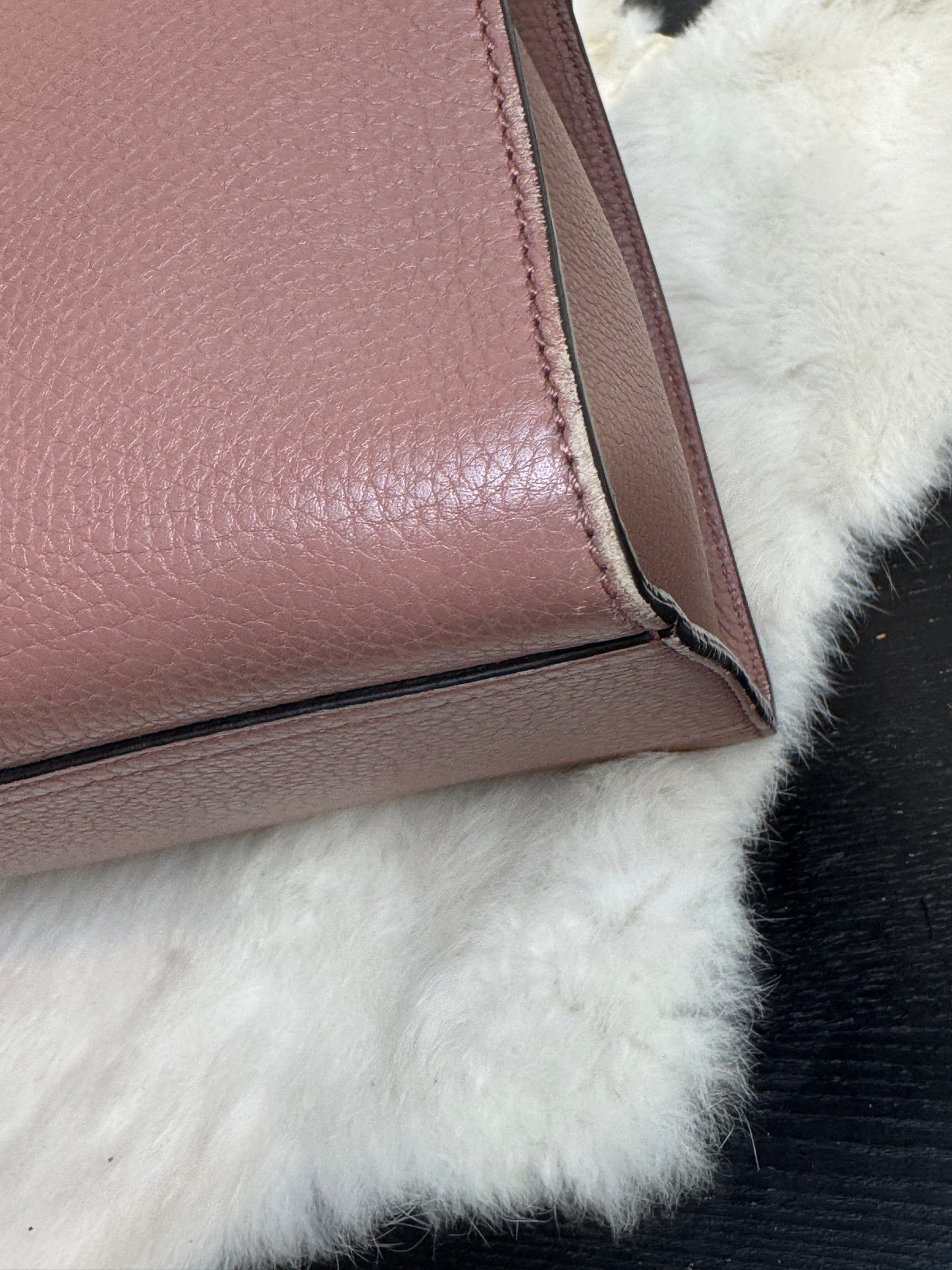 Gucci Pebbled Calfskin Small GG Marmont Top Handle Bag Rose