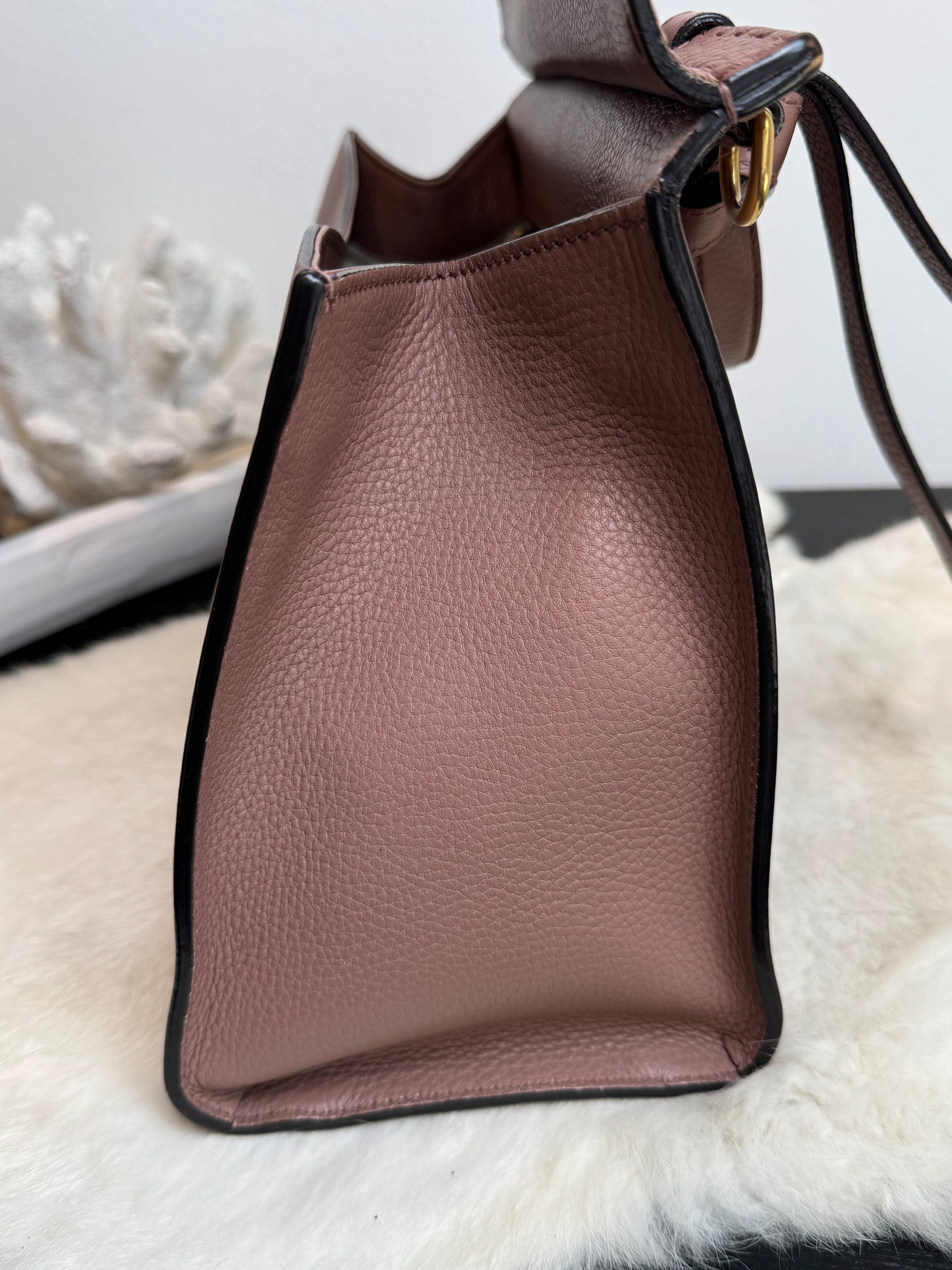 Gucci Pebbled Calfskin Small GG Marmont Top Handle Bag Rose