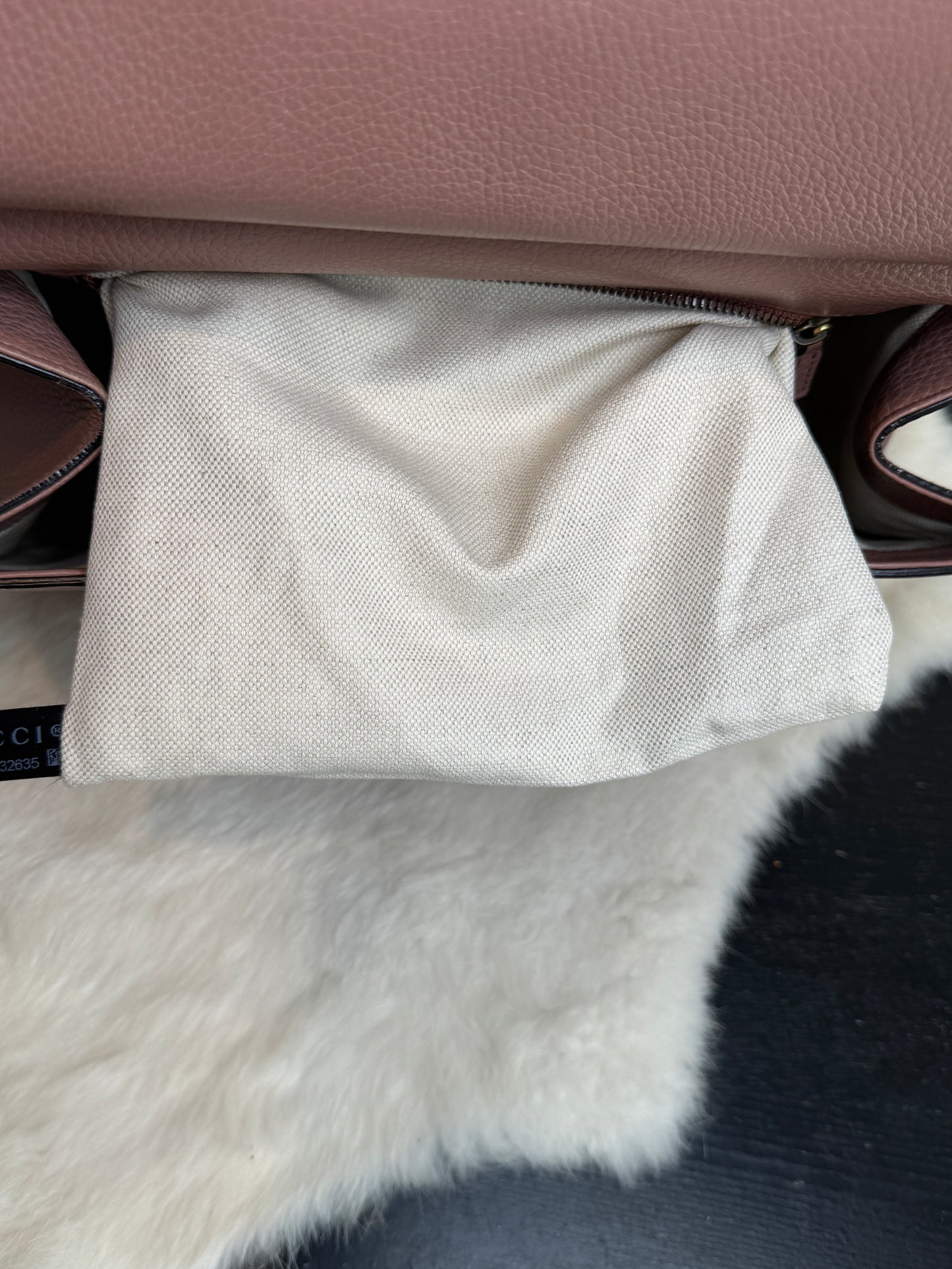 Gucci Pebbled Calfskin Small GG Marmont Top Handle Bag Rose