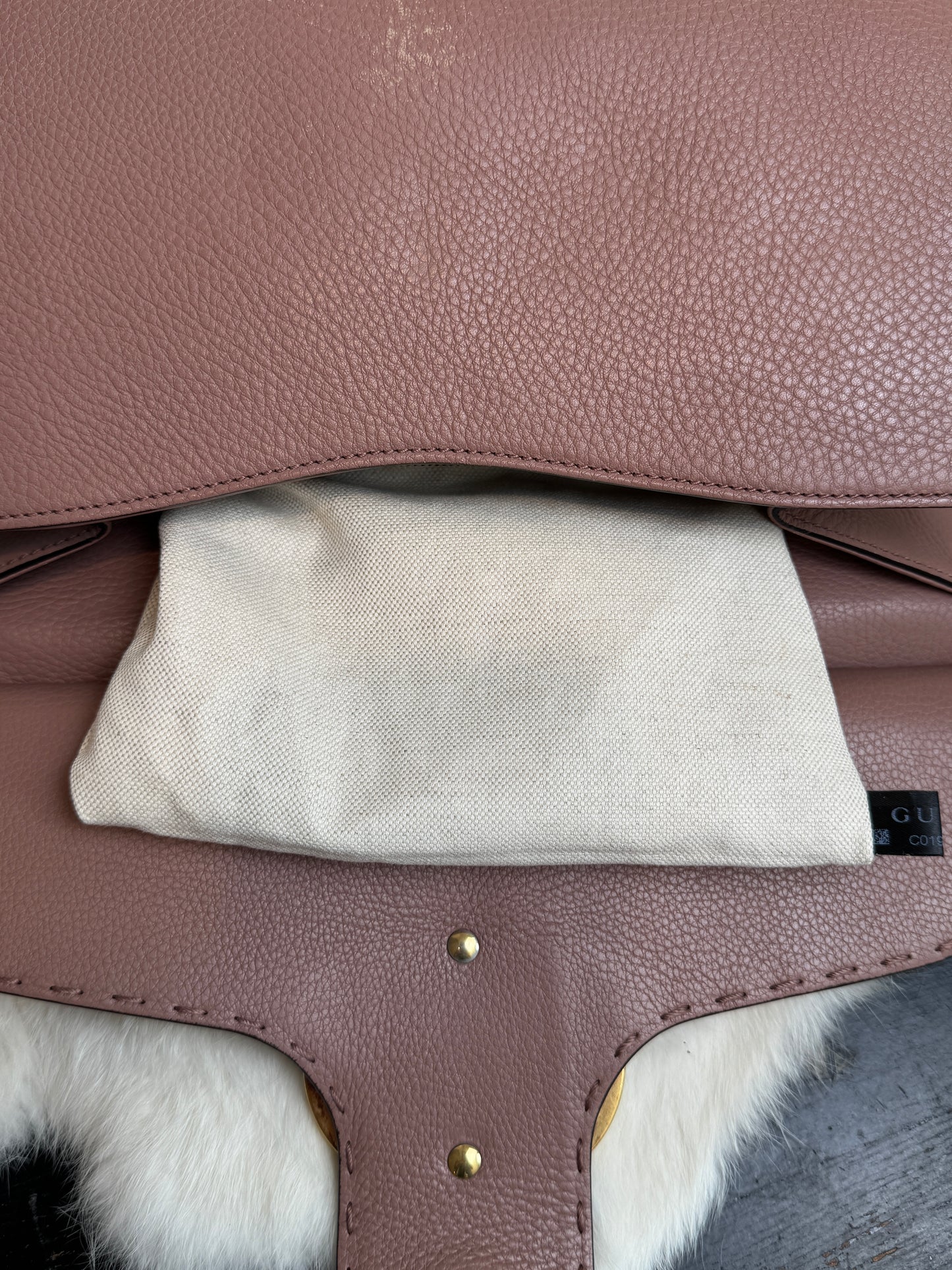 Gucci Pebbled Calfskin Small GG Marmont Top Handle Bag Rose