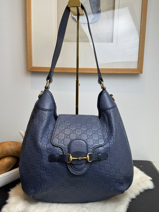 GUCCI Blue Medium Guccissima Emily Hobo Bag