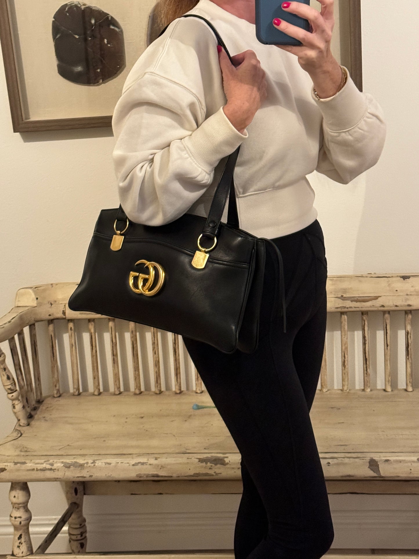GUCCI Large Arli Leather Shoulder Bag Black