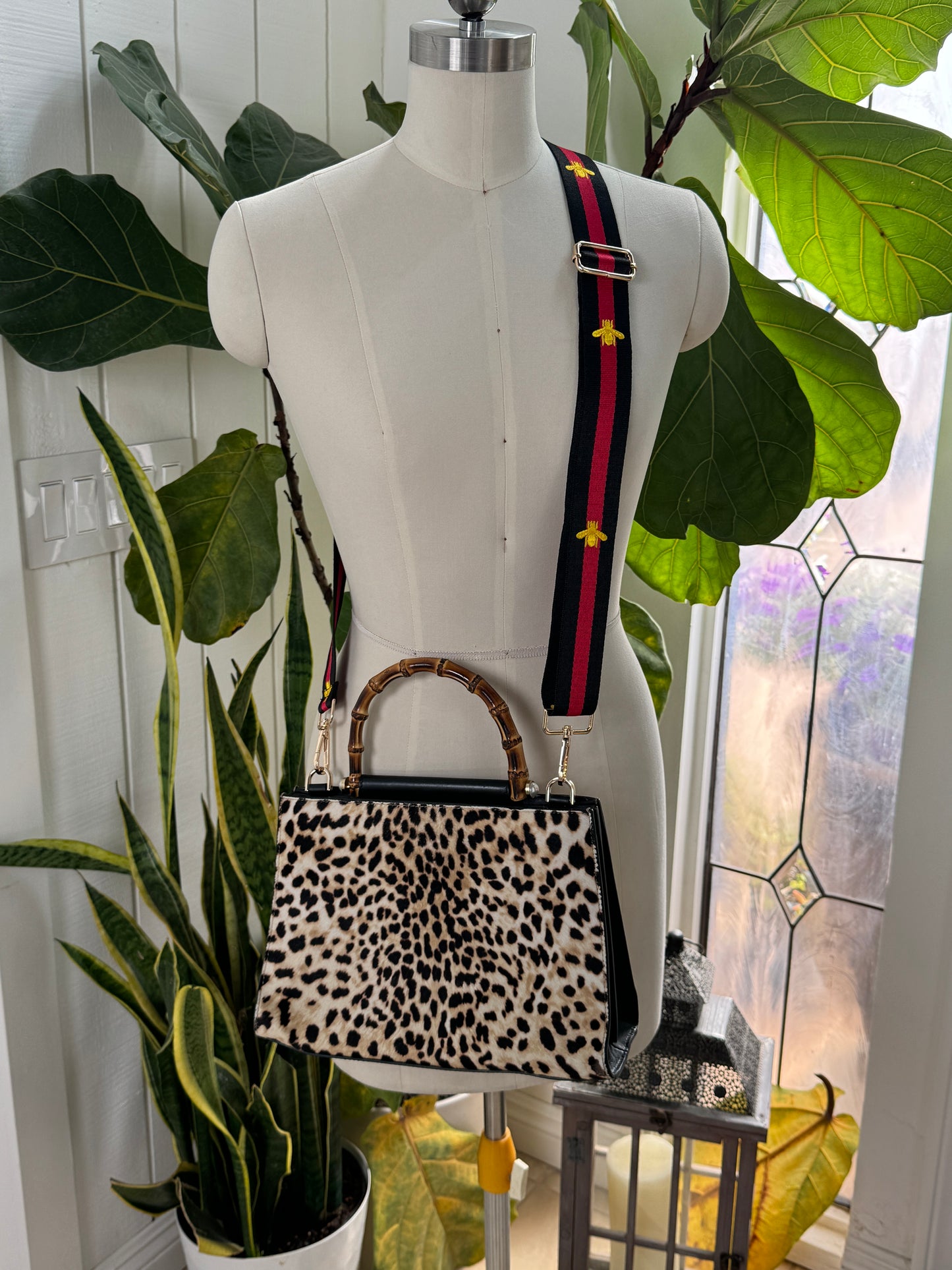 Gucci Calf Hair Bamboo Leopard Print Small Nymphaea Bag