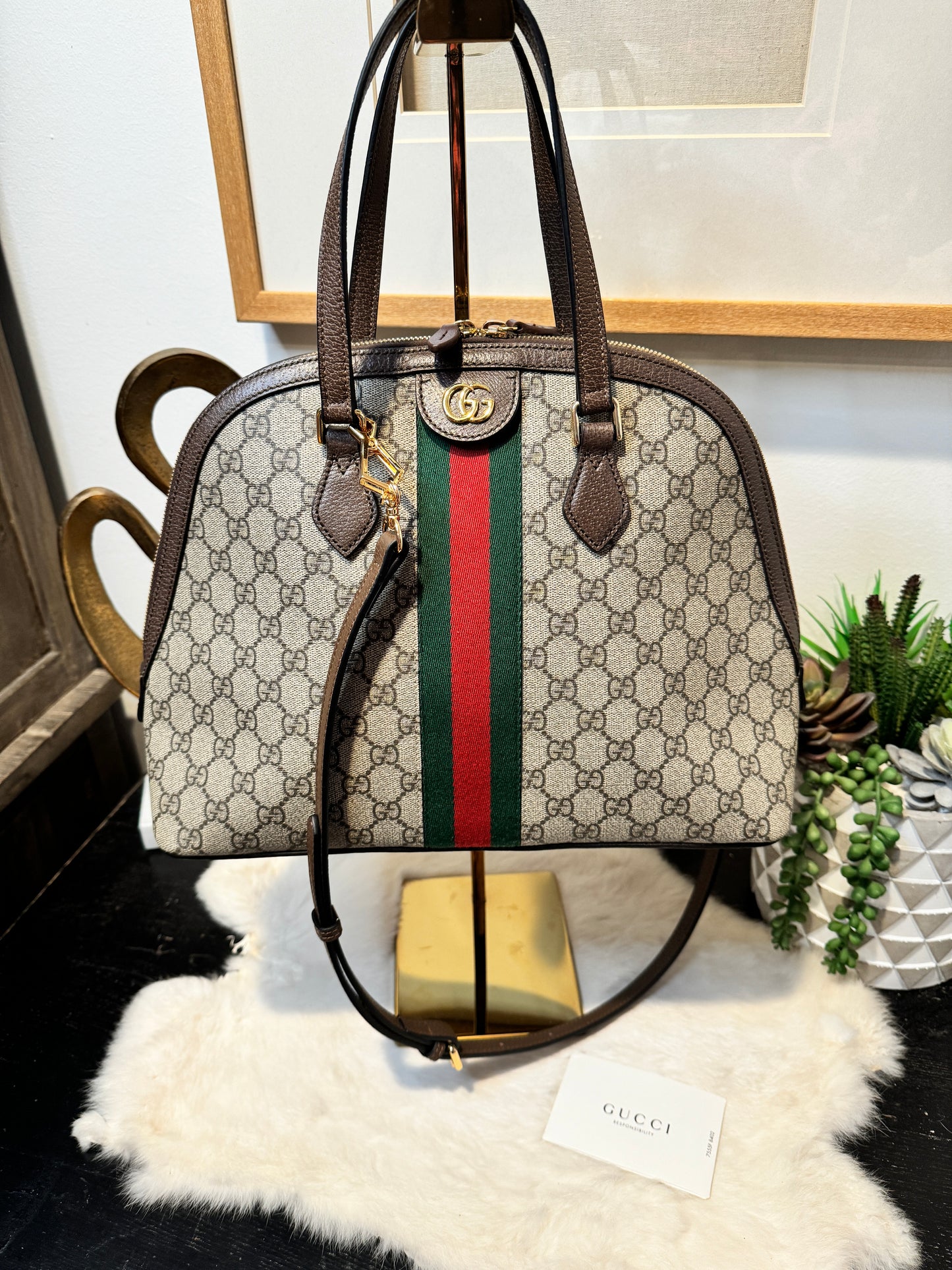 GUCCI Ophidia Supreme Canvas Round Top Medium Tote