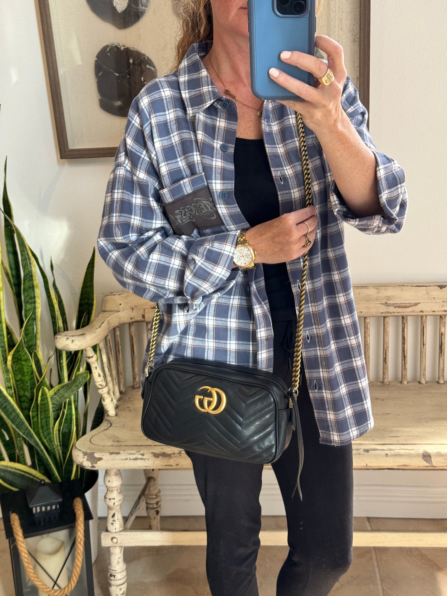 GUCCI Black Leather GG Marmont Small Camera Bag