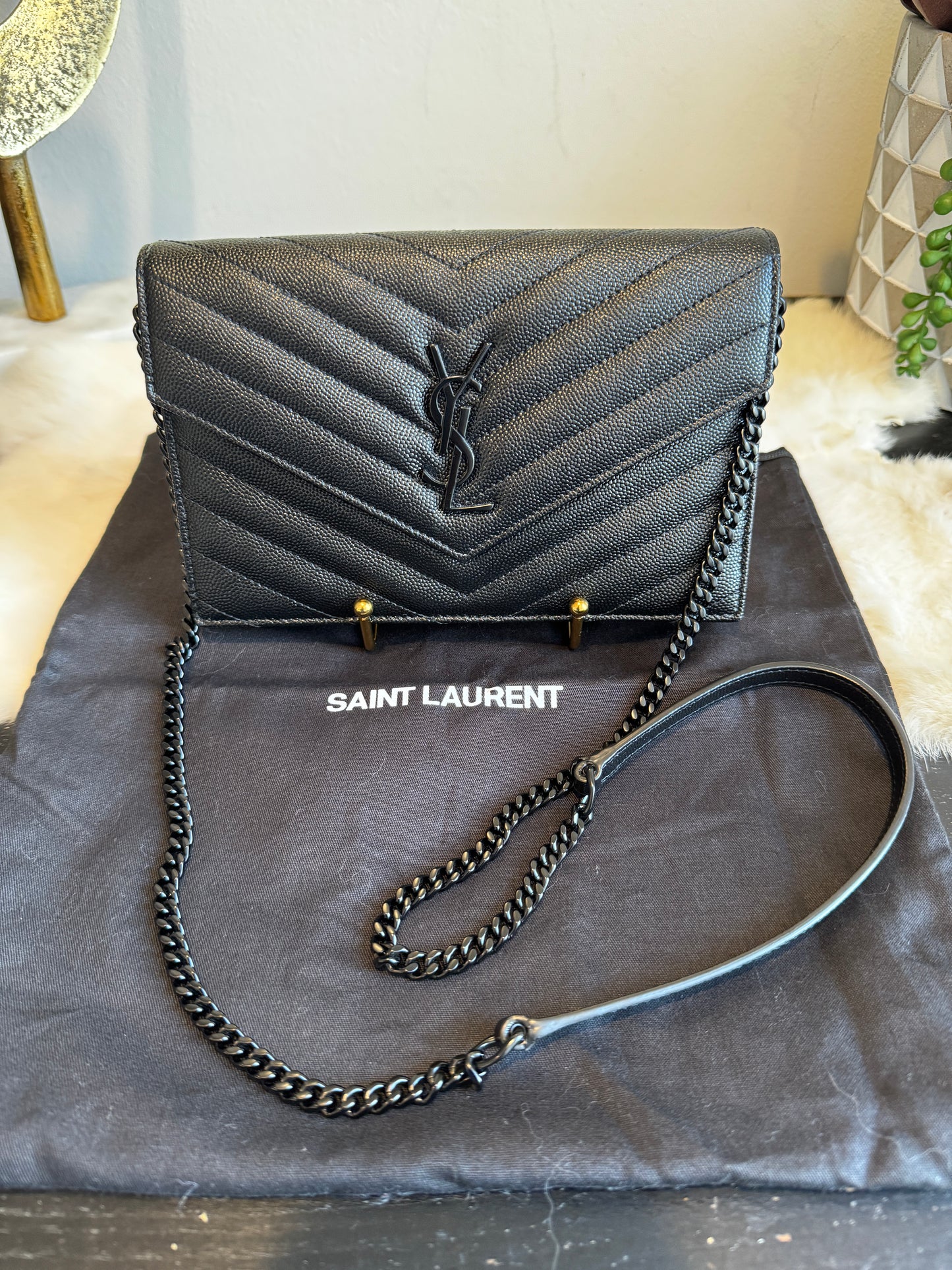 YSL Cassandre Black Wallet on Chain