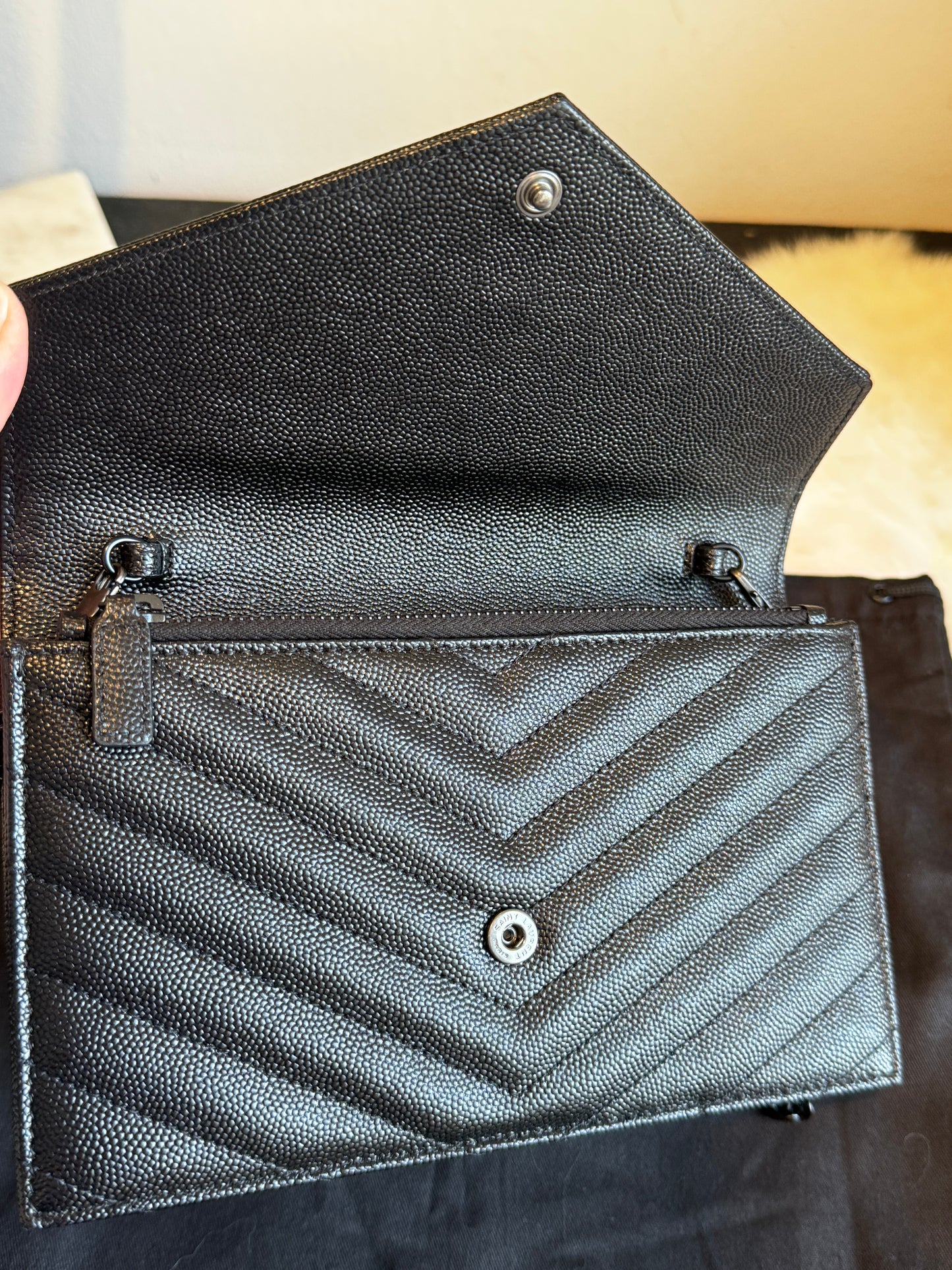 YSL Cassandre Black Wallet on Chain