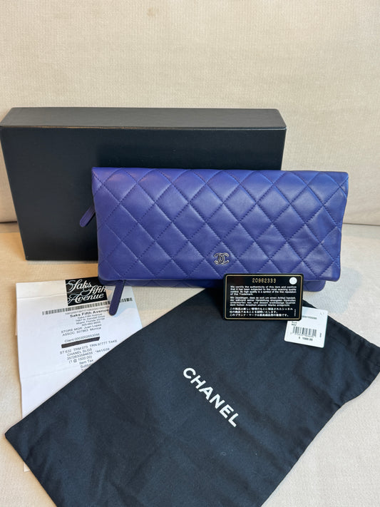 Chanel Matelasse Lambskin Fold-Over Clutch Blue