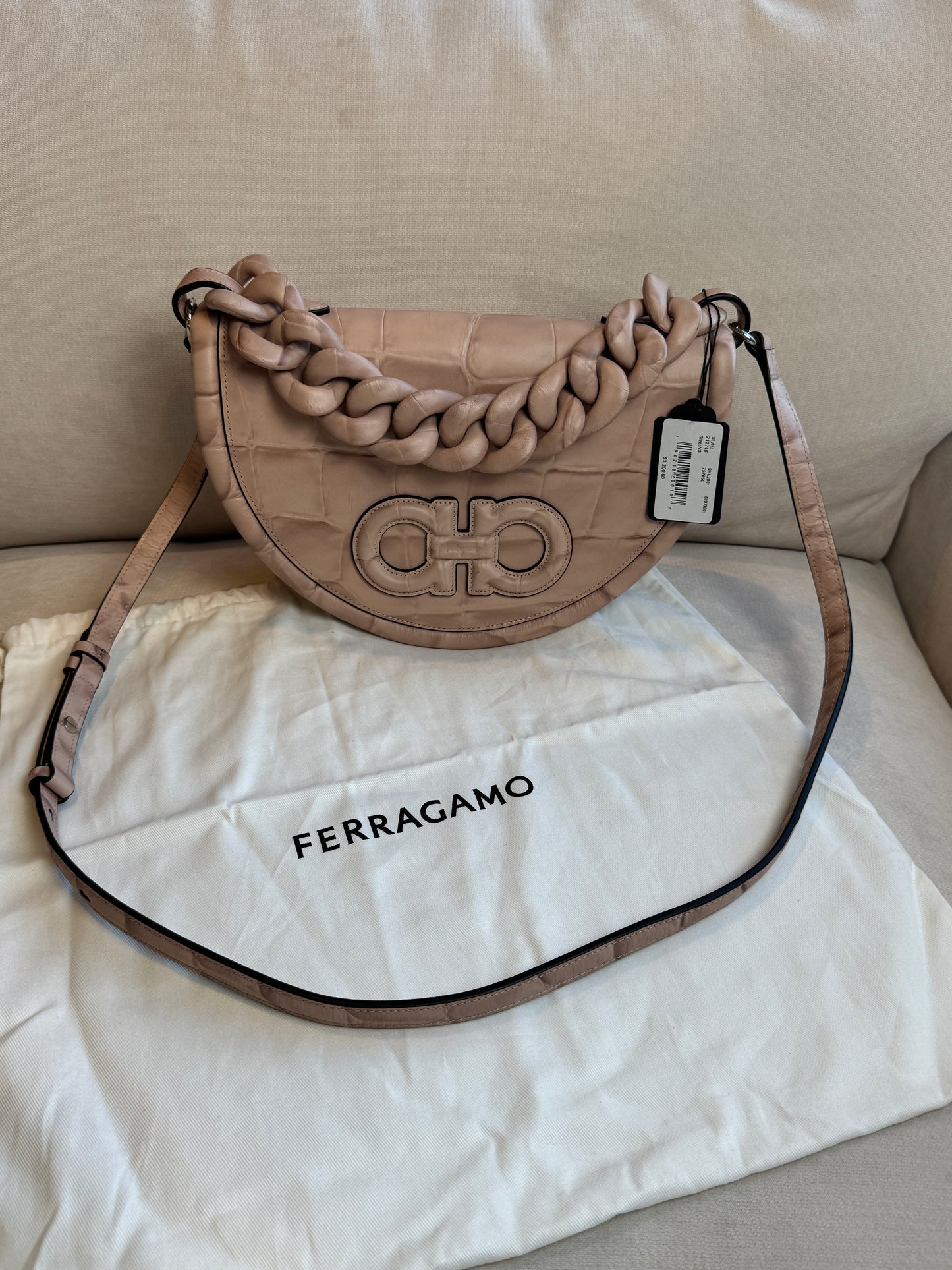 Salvatore Ferragamo Aura Croc Embossed Bag Retail $3200