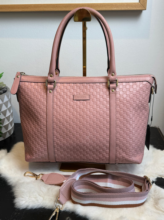 GUCCI Pink Soft Micro-Guccissima Small Zippered Satchel