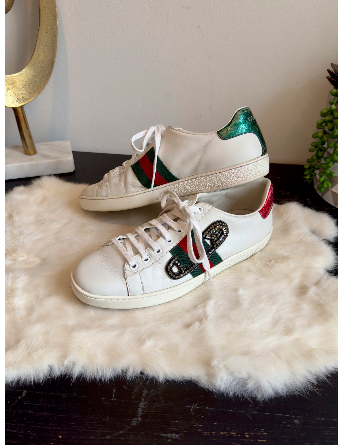 Gucci Ace Safety Pin Sneakers Size 39EU