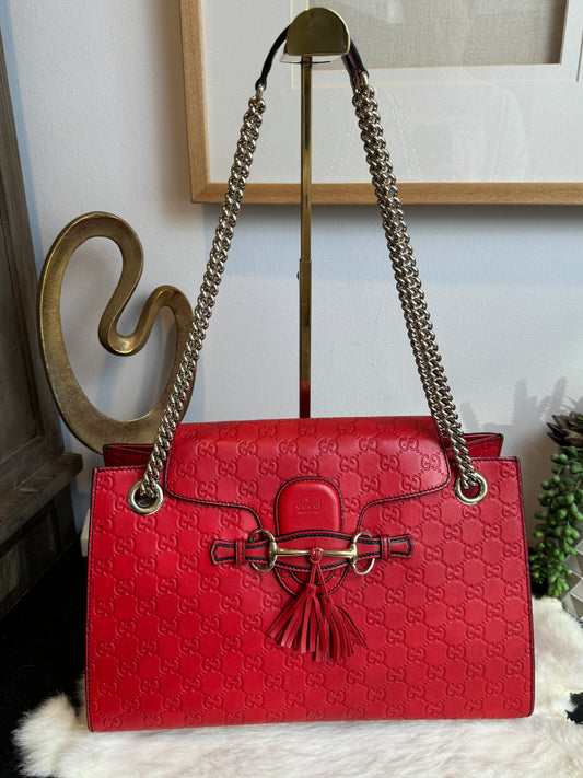 GUCCI Red Guccissima Large Emily Horsebit