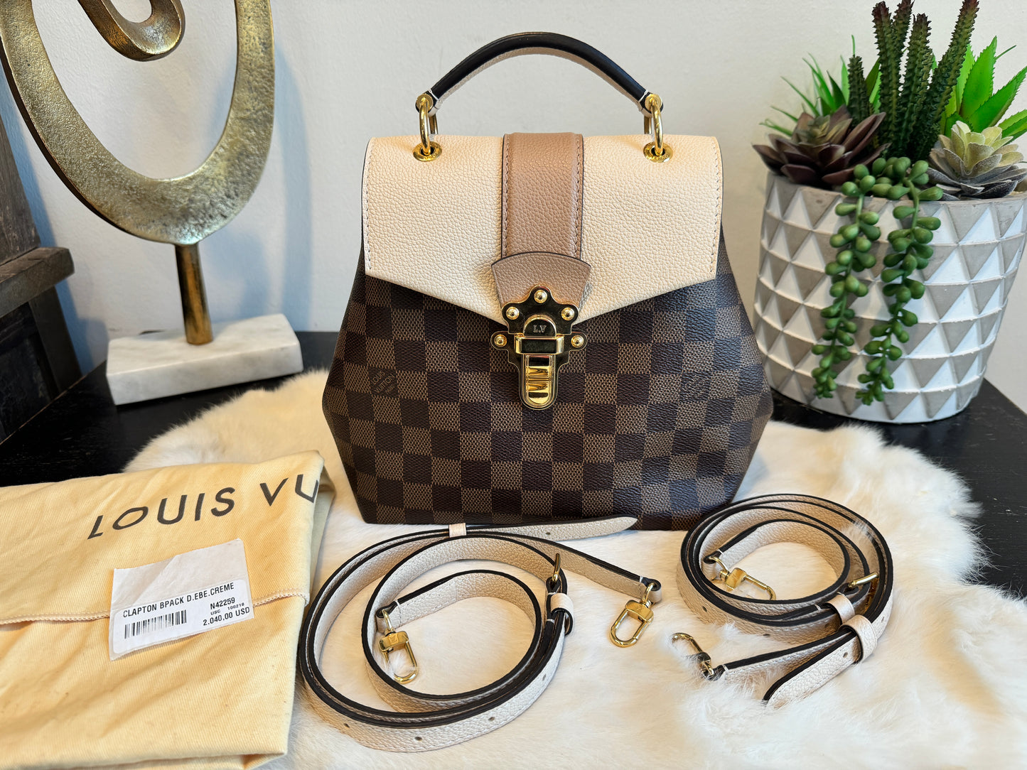 Louis Vuitton Clapton Backpack Damier Ebene/Creme