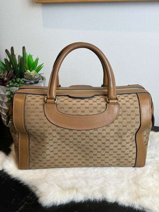 GUCCI Vintage Tan Micro GG Monogram Doctor Bag