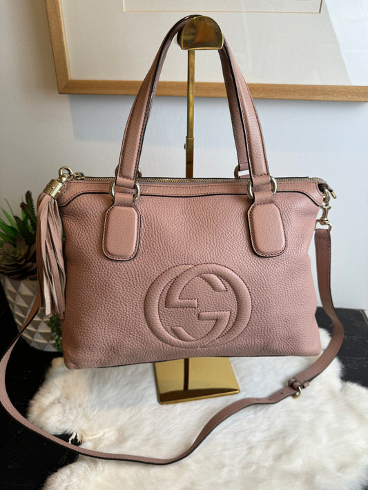 GUCCI Soho 2-Way Zip Top Tote Blush