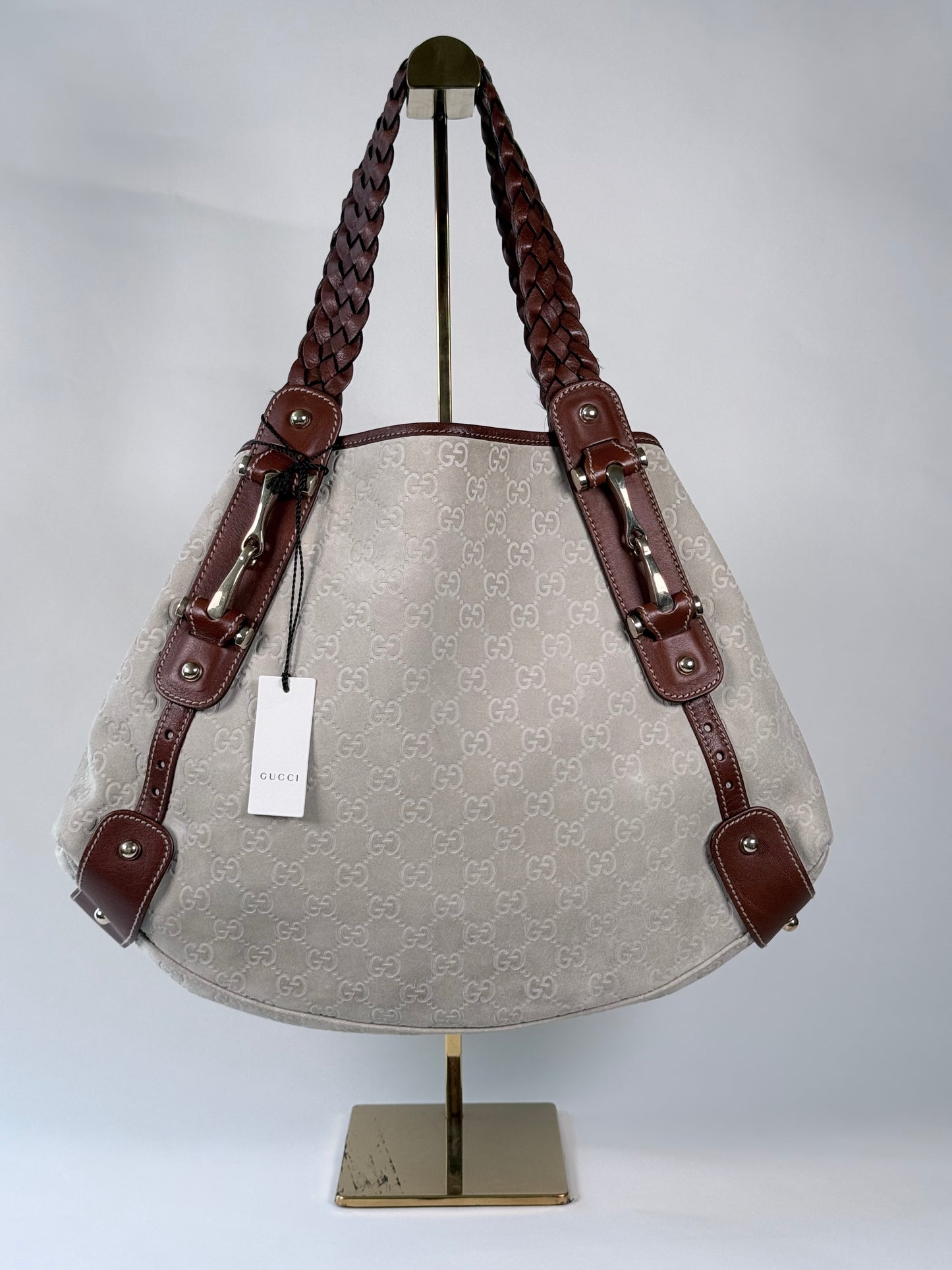 Gucci White Guccissima Suede Pelham Medium Shoulder Bag