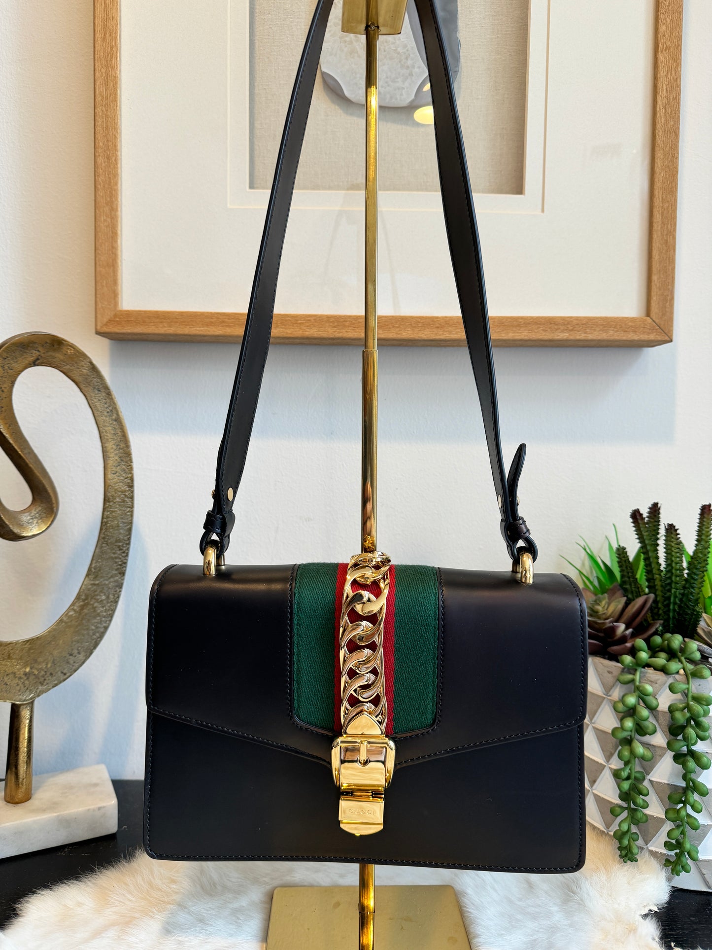 GUCCI Sylvie Small Bag Black Leather Strap