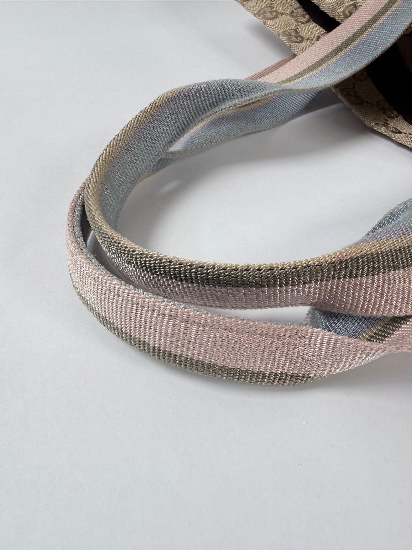 GUCCI Tan/Pink Canvas Sherry Line Web Tote
