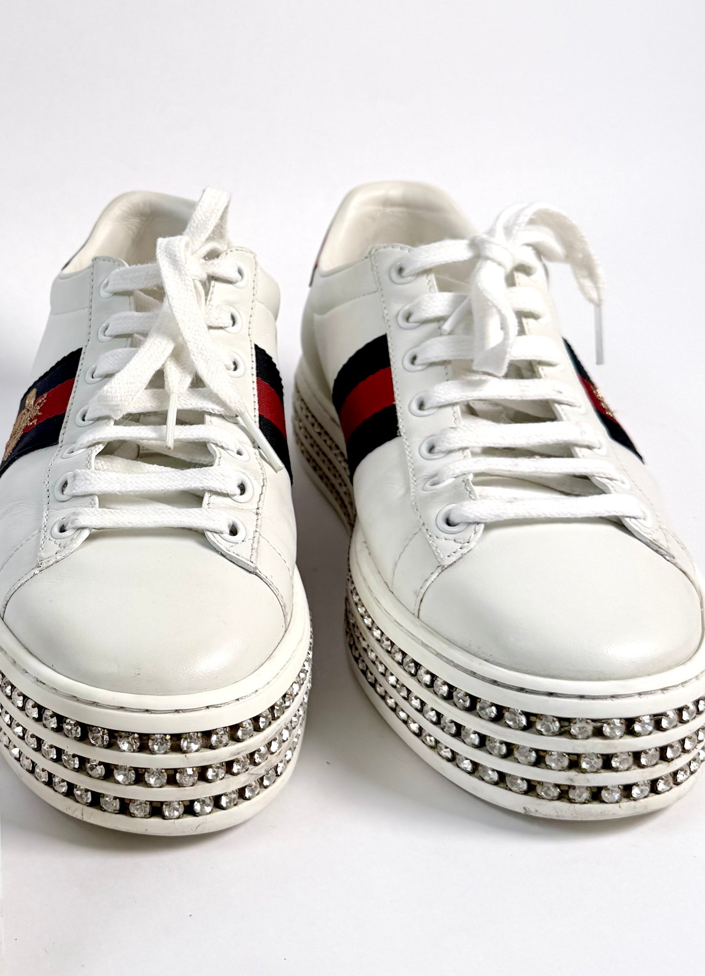 GUCCI Ace Bee Rhinestone Platforms Women's Size 38EU