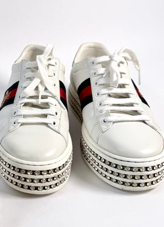GUCCI Ace Bee Rhinestone Platforms Women's Size 38EU