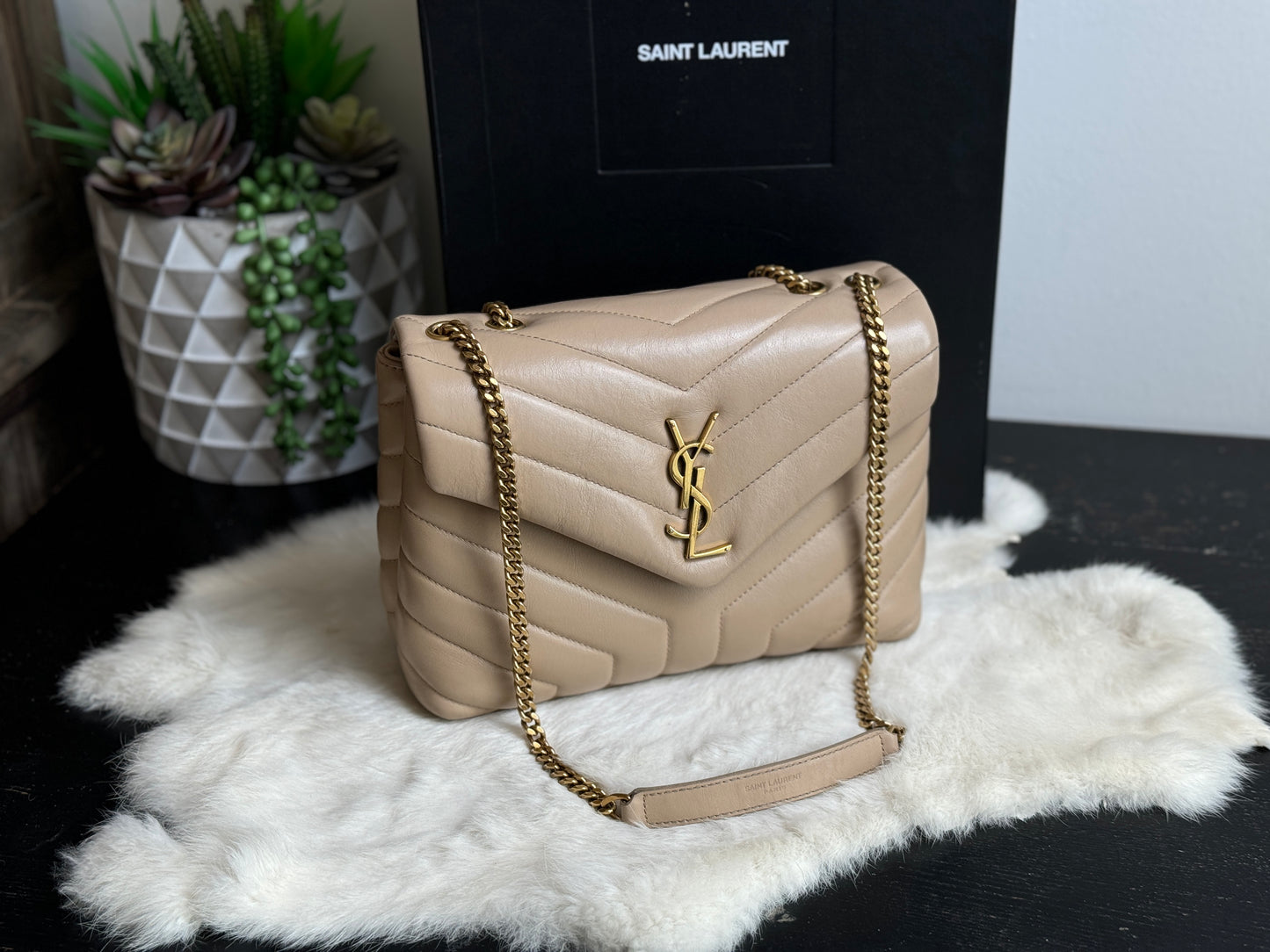 YSL Small LouLou Quilted “Y” Dark Beige