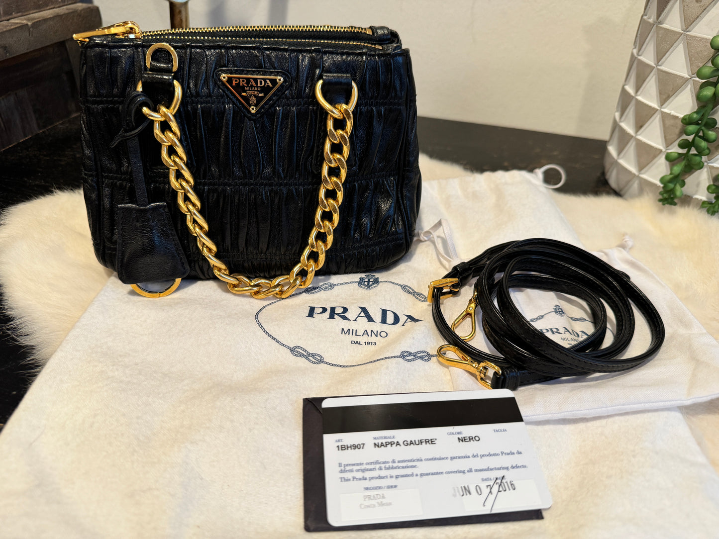 Prada Nappa Gaufre Mini Galleria Black Bag