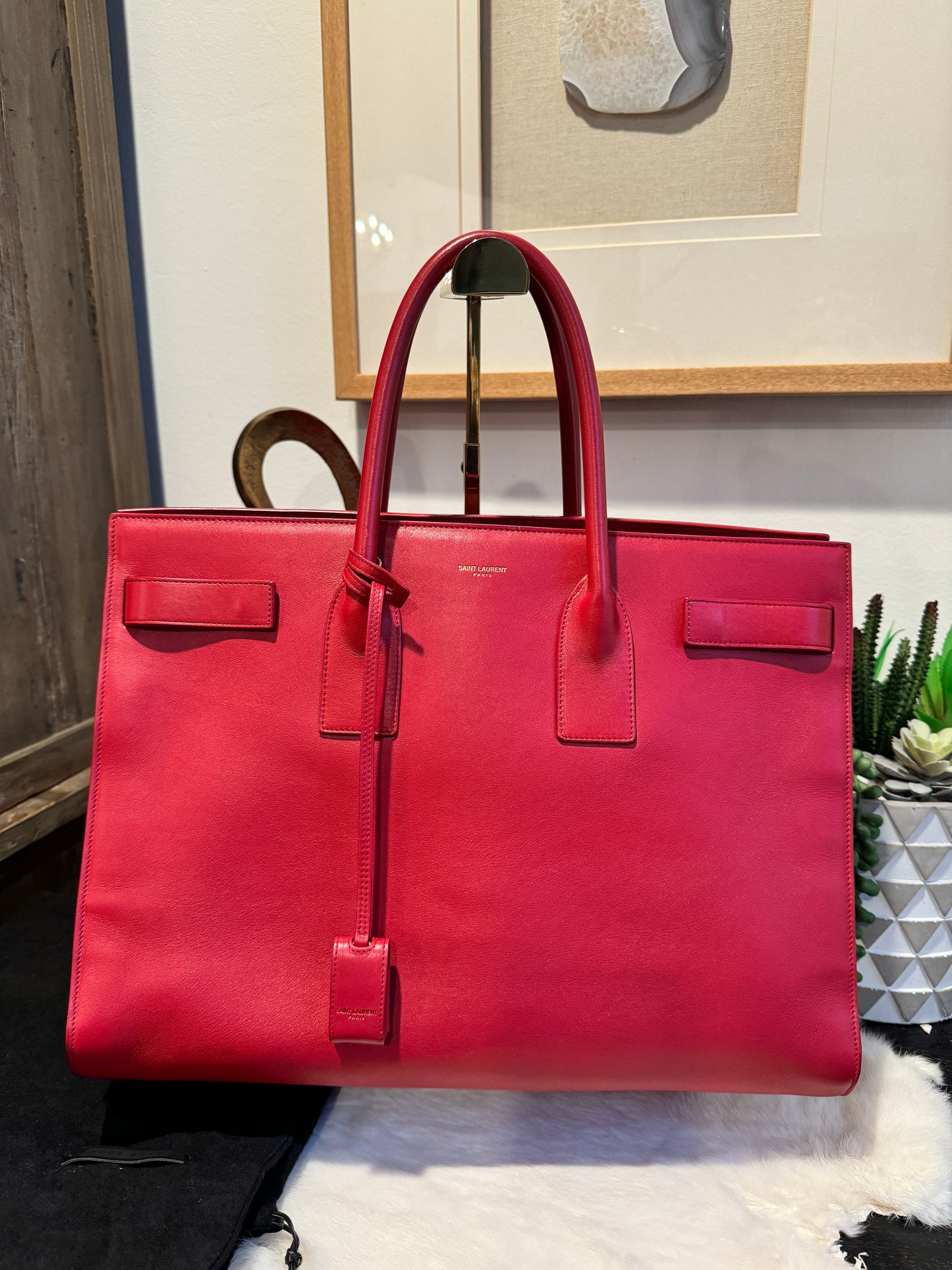 YSL Calfskin Large Sac de Jour Carryall Rouge Orient