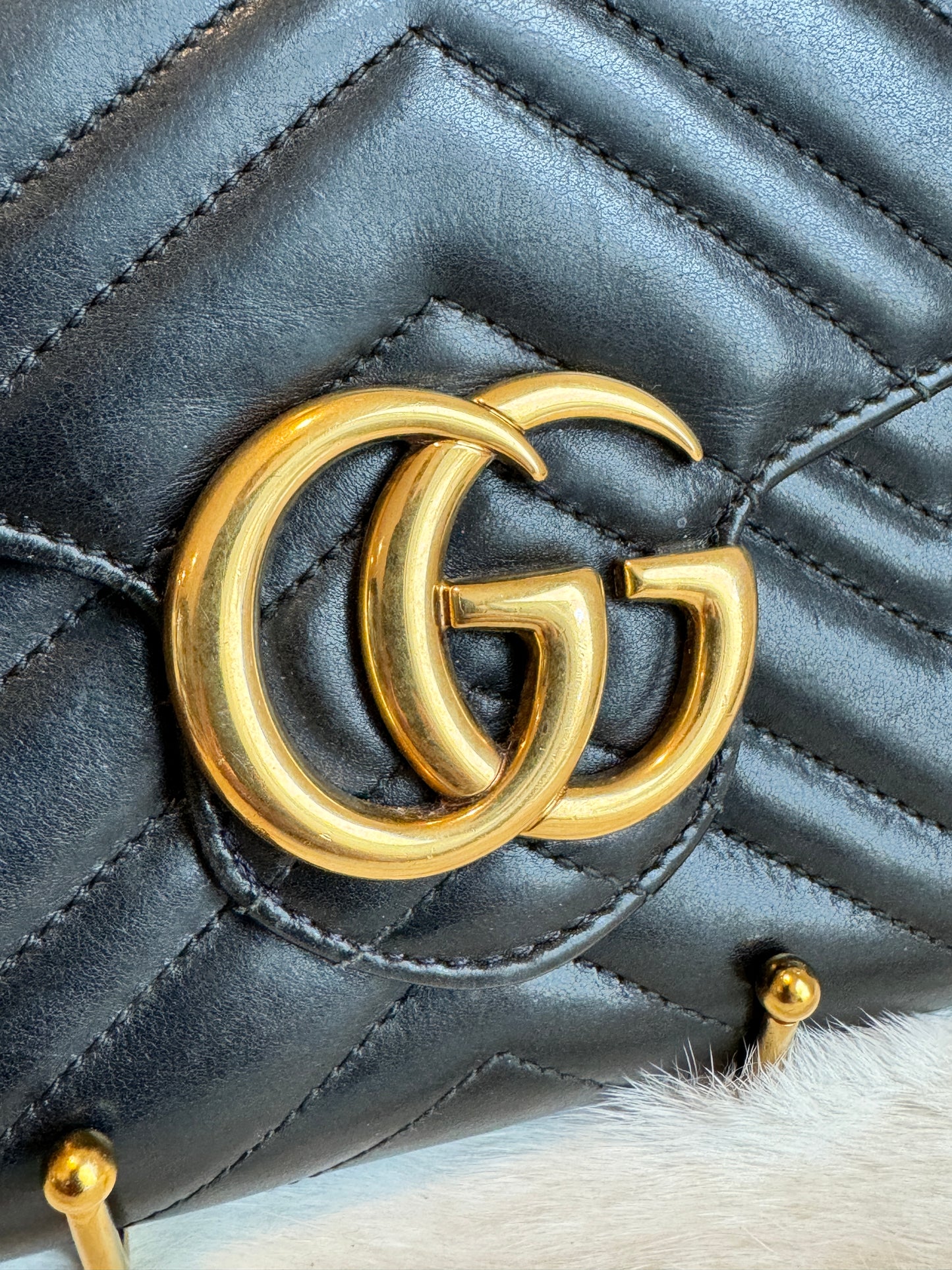 GUCCI Calfskin Matelasse GG Marmont Wallet on Chain Black