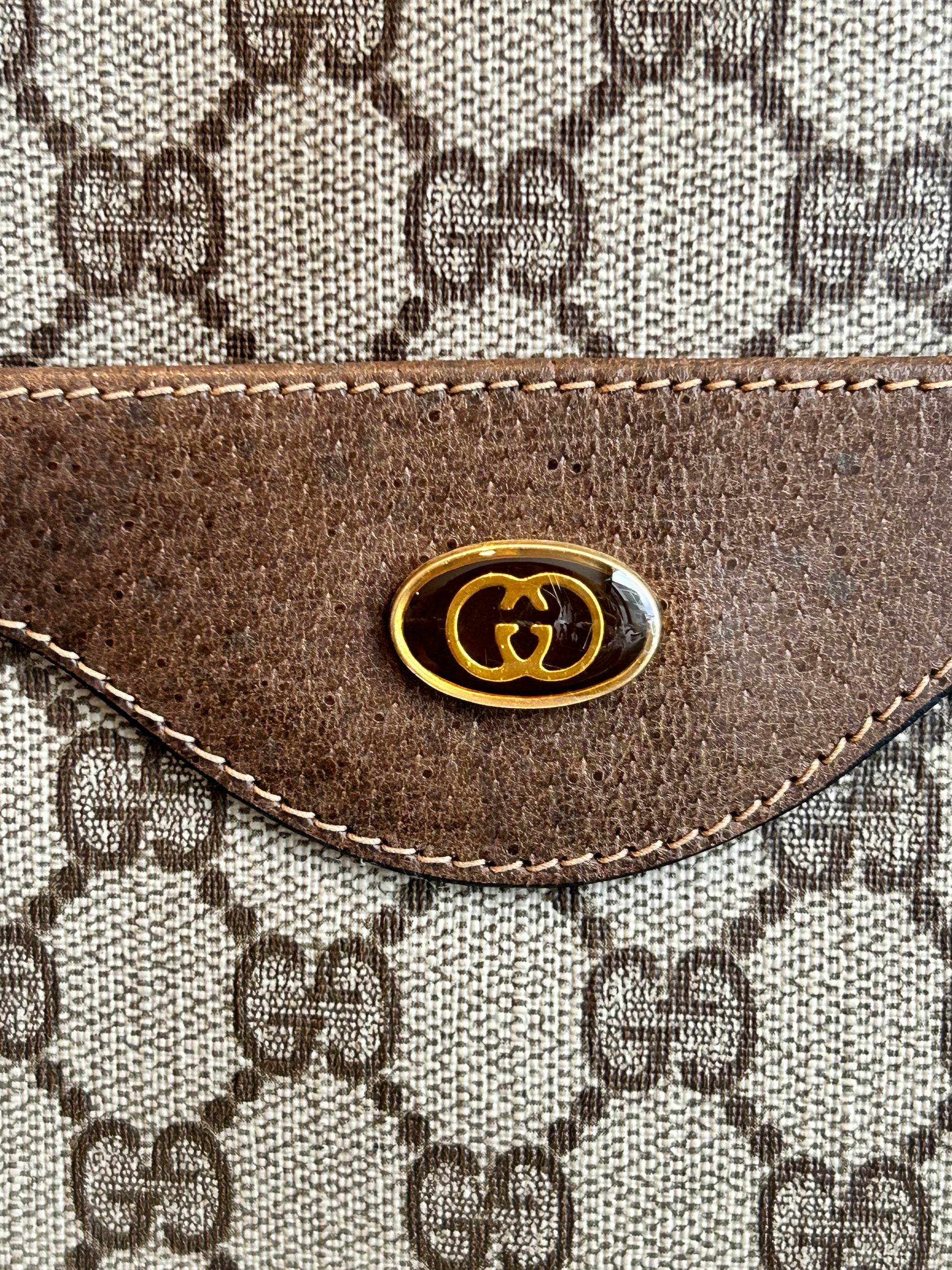 Gucci Plus Monogram Sherry Line Brown Vintage Travel Tote Bag - A